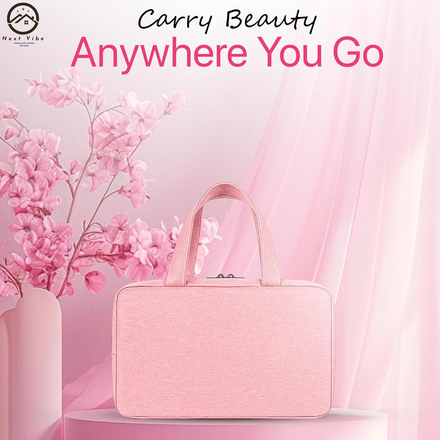 Toiletry Bag for Women in Pink &ndash; Large Travel Makeup Bag with Hanging Hook & Handle, Water-Resistant Organizer for Toiletries & Cosmetics Compact Multi-Pocket Storage Ideal for Travel & Daily Use