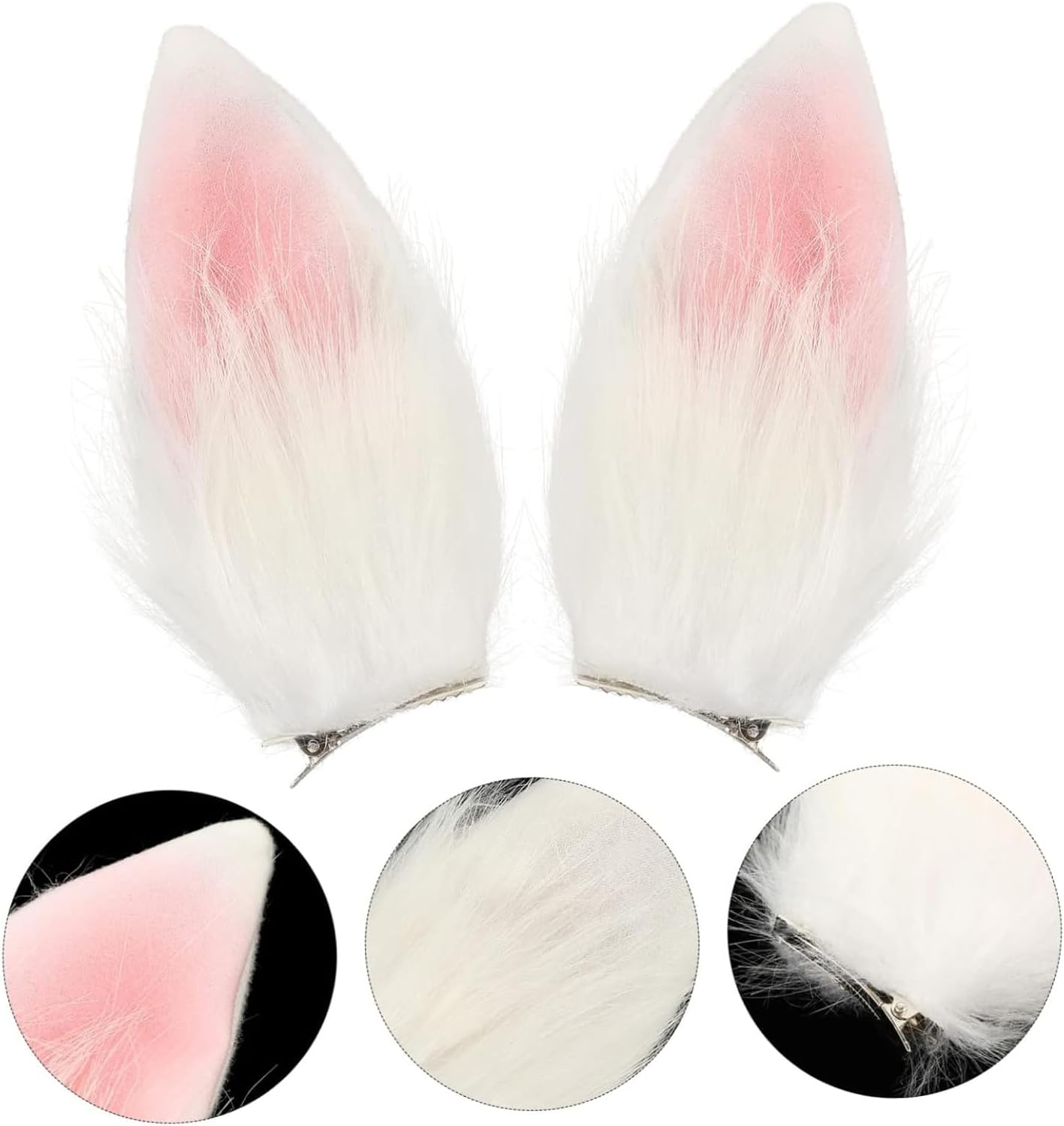 Fluffy Bunny Ear Hair Clip-White Rabbit Ears for Easter, Halloween, and Cosplay Costume Accessories for Bunny Girls and Women image number 5
