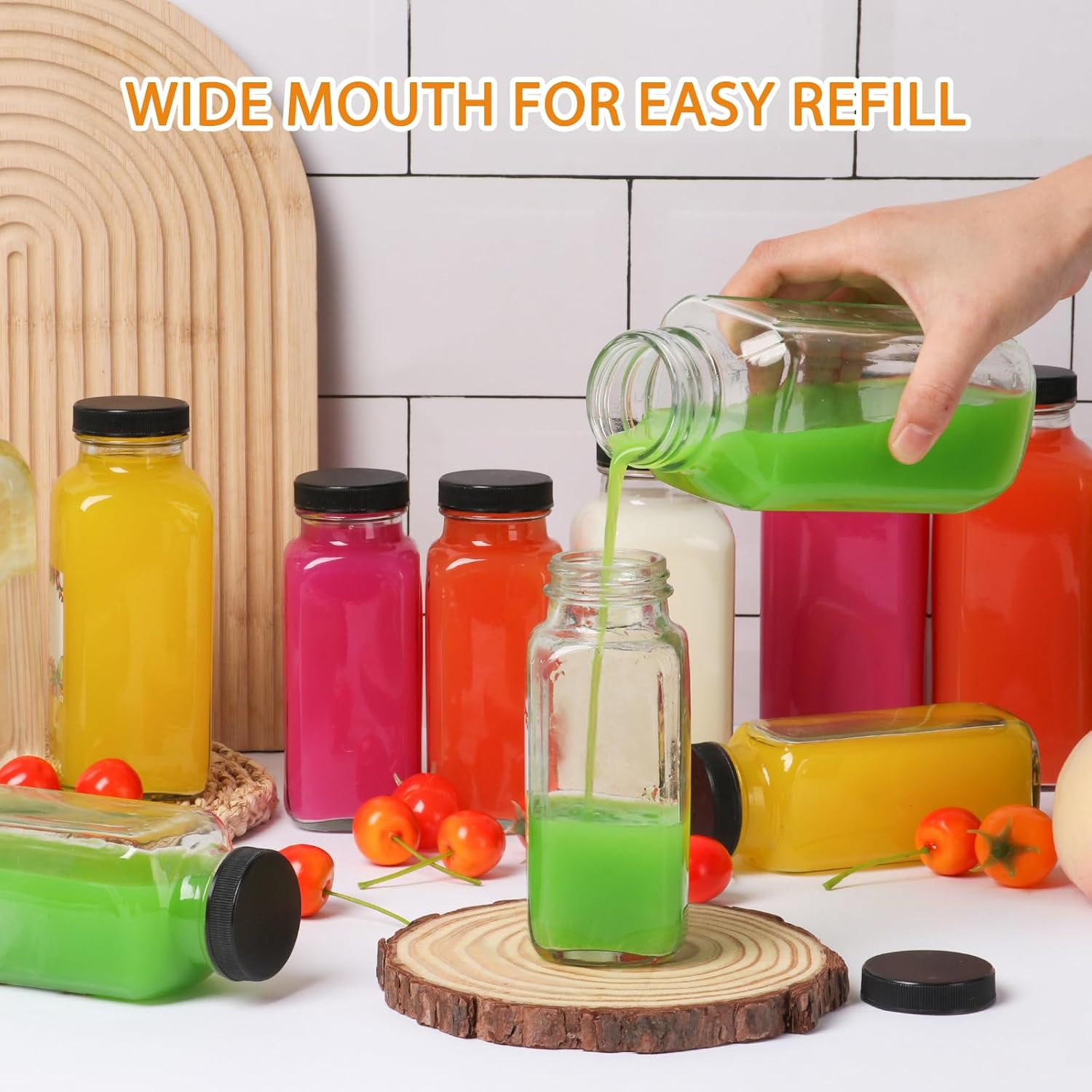 Aurotrends 8 Oz Glass Bottles with Lids 12Pack, 250Ml Glass Bottles for Juicing, Water, Kombucha - Portable Glass Juicing Bottles Reusable Glass 8Oz (8Fl.Oz, Set of 12) - 12Fl.Oz-6Pack image number 2