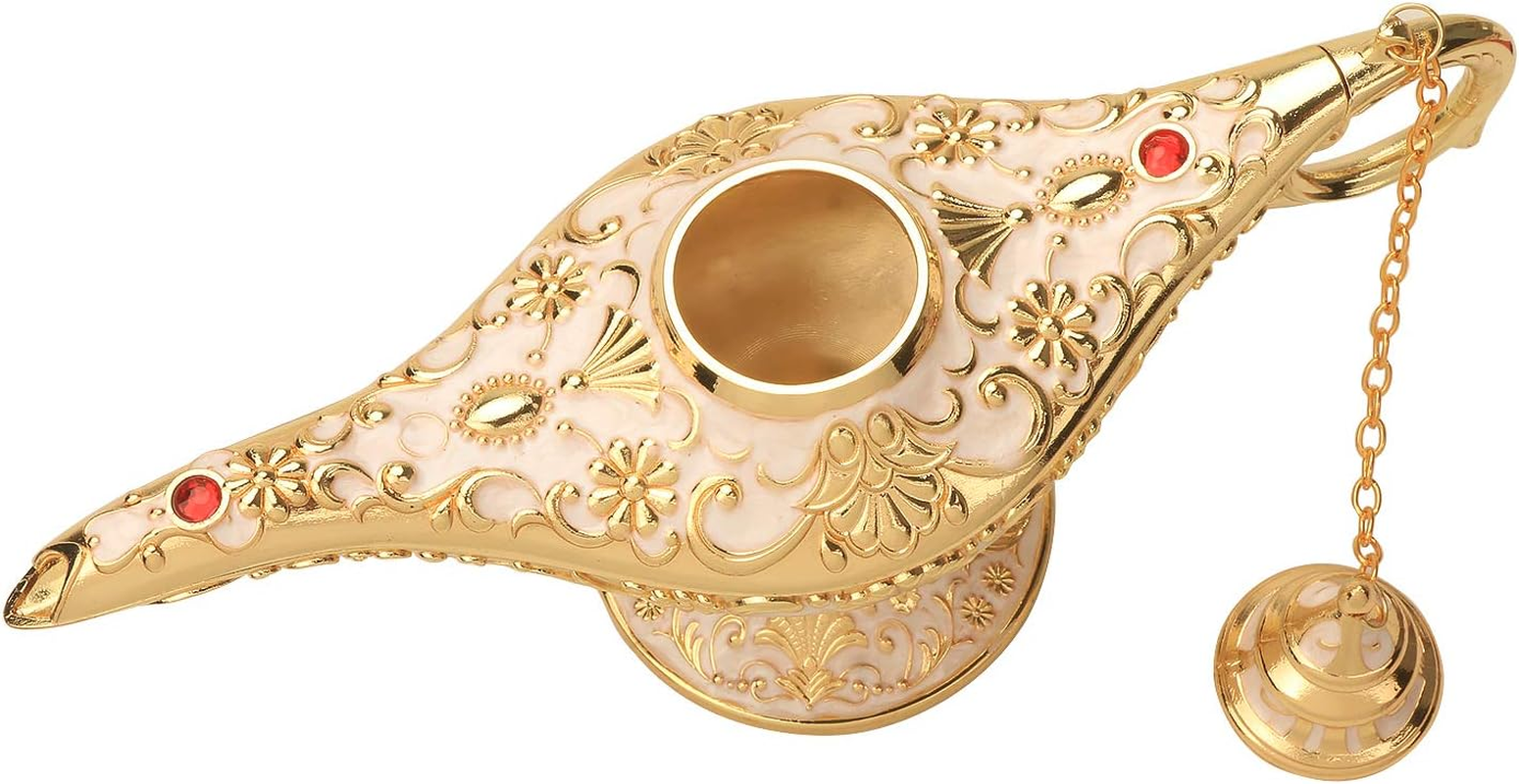 K COOL Classic Aladding Magic Genie Lamp Legend Wishing Light Costume Lamp Metal Carved Cone Incense Burner for Home Tabletop Decoration Party Birthday Halloween Christmas(Beige) image number 2