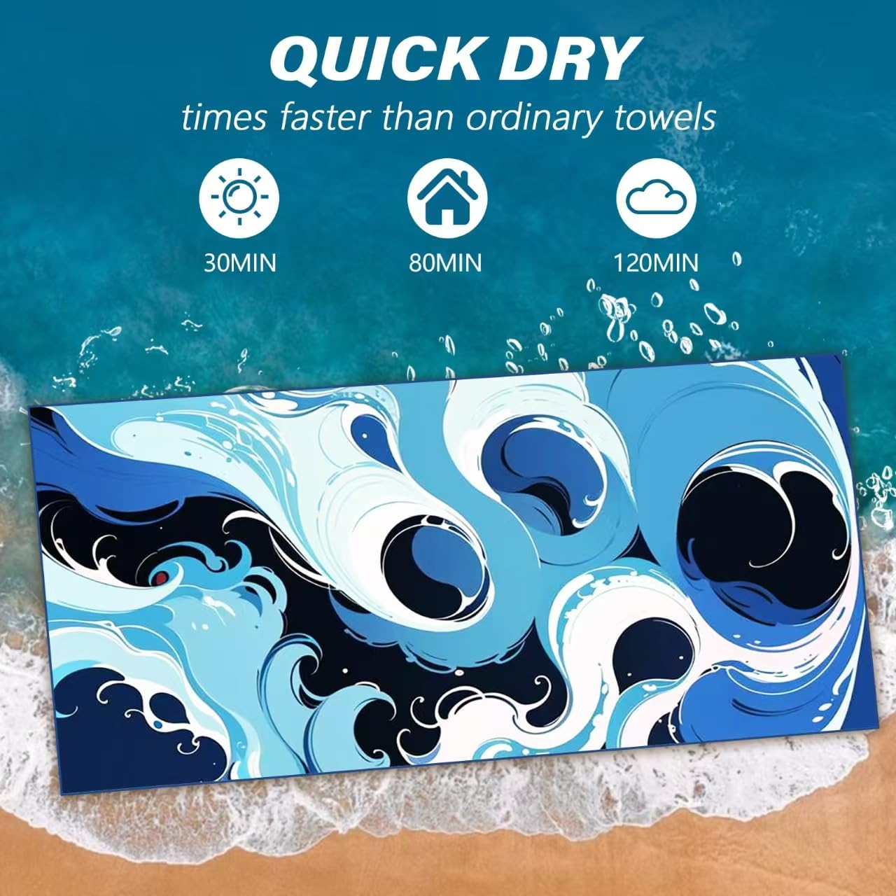 Beach Towel &ndash; Tropical Retro Style with a Unique Design, Large (90 * 160CM) Made from Double Sided Print 250 GSM Thick Microfiber Suede Quick Dry Oversized for Kids & Adults image number 4