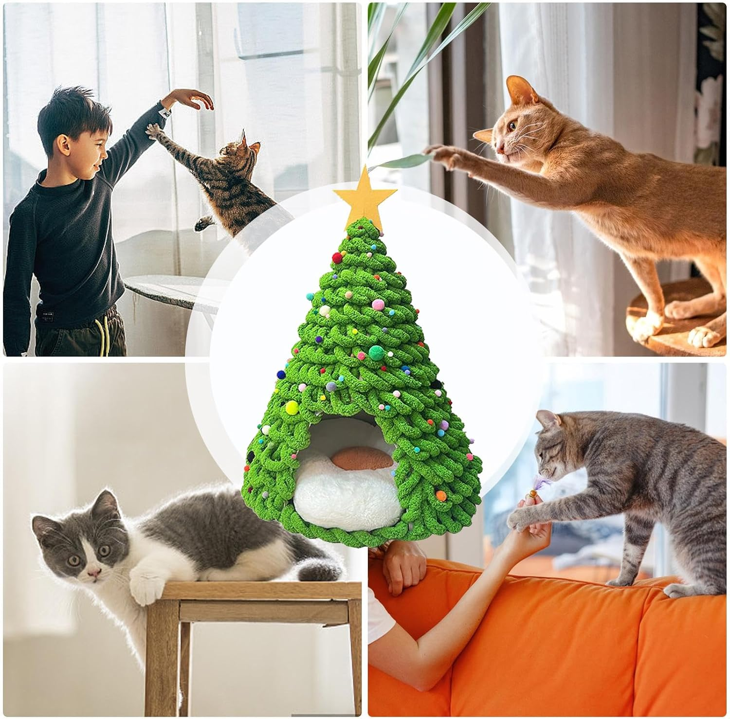 Cat Christmas Tree Bed - Kitten Cave Beds Material Set,Cave House Furniture Craft Decorations for Cats Dogs Pets Family Friends Holiday image number 3