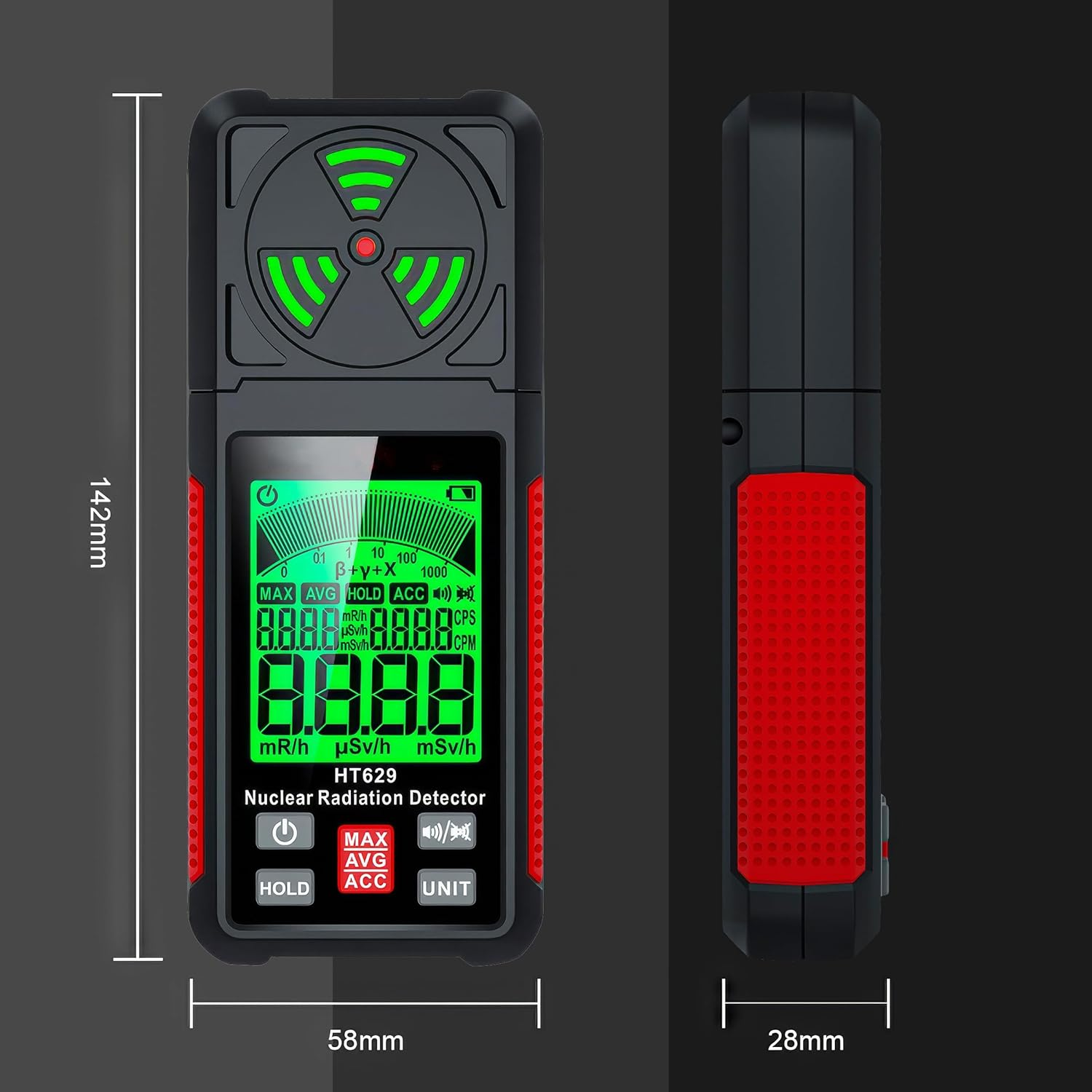 Geiger Counter Nuclear Radiation Detector - Portable Radiation Dosimeter Tester Beta Gamma X-Ray Radioactivity Detector for Nuclear Wastewater Seafood with Backlit LCD Display, Audible & Visual Alarm