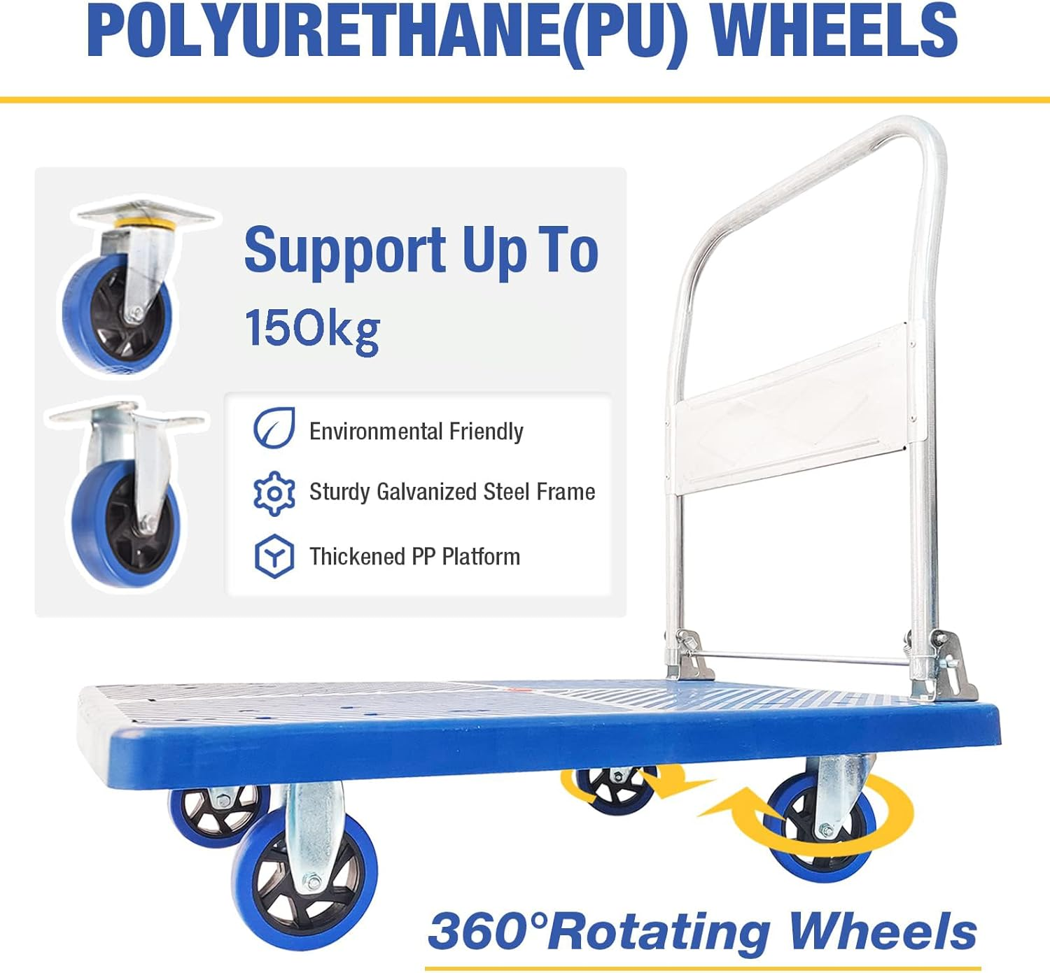150Kg Foldable Warehouse Platform Trolley Truck Dolly Platform Cart Swivel Wheels Moving Cart Flatbed image number 1