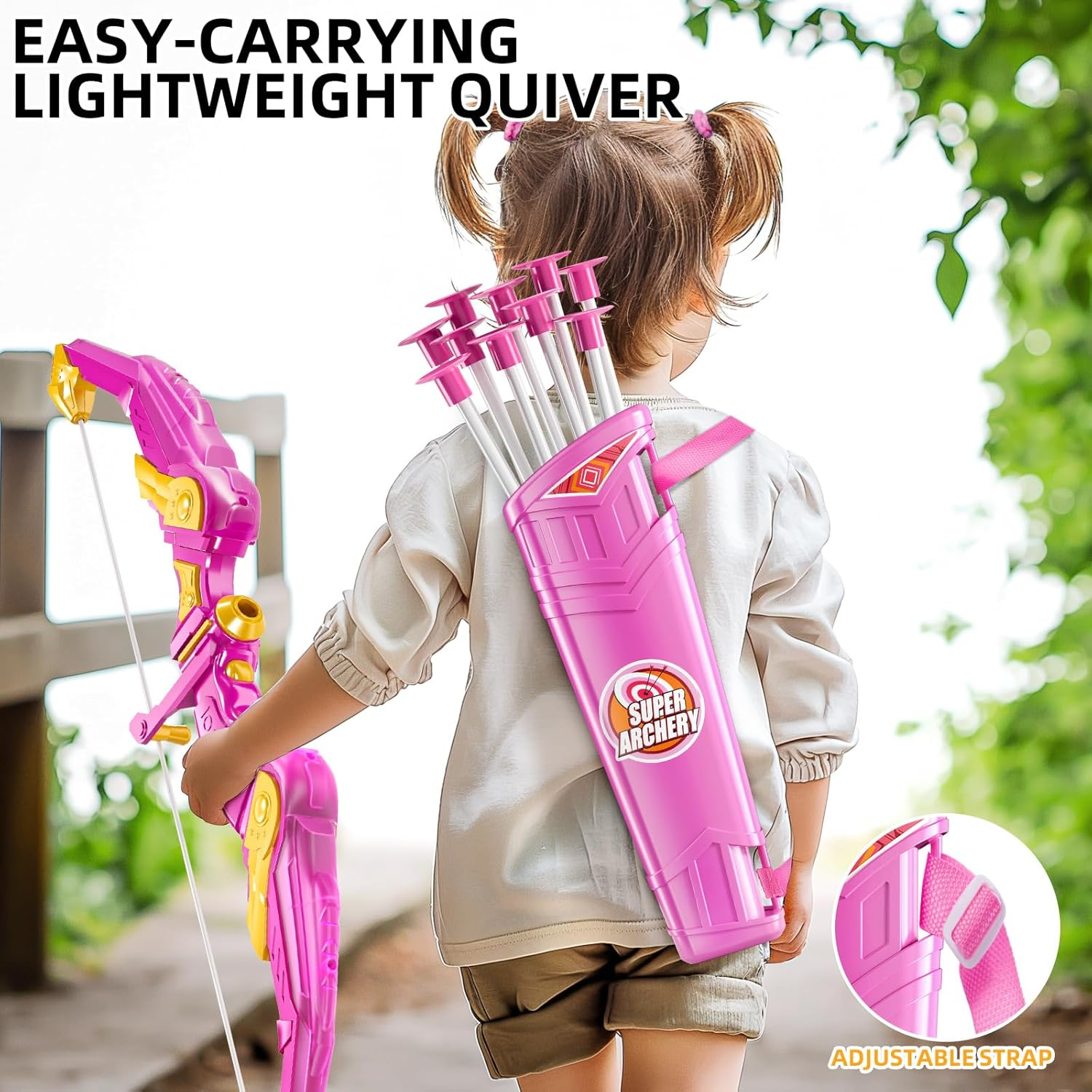 Kids Bow and Arrow Set, LED Light up Archery Toy Set with 10 Suction Cup Arrows,Target & Arrow Quiver, Bow and Arrows Set Toys 3 4 5 6 7 8 9 10 11 12 Year Old Kids Boys Girls (Pink) image number 3