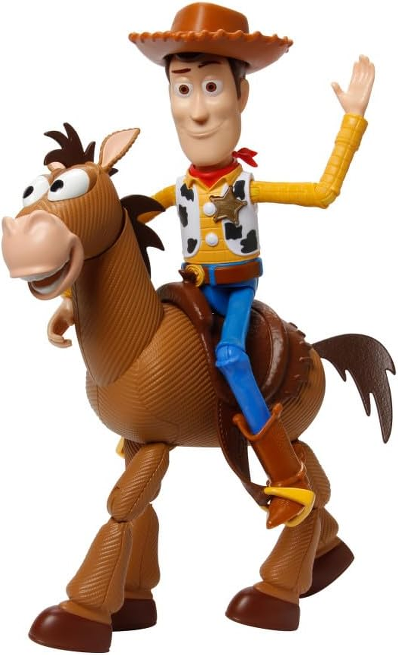 Mattel Disney Pixar Toy Story 4 Movie Set of 2 Action Figures, Collectible Pack Includes with Woody with Removable Hat & Rideable Bullseye image number 3