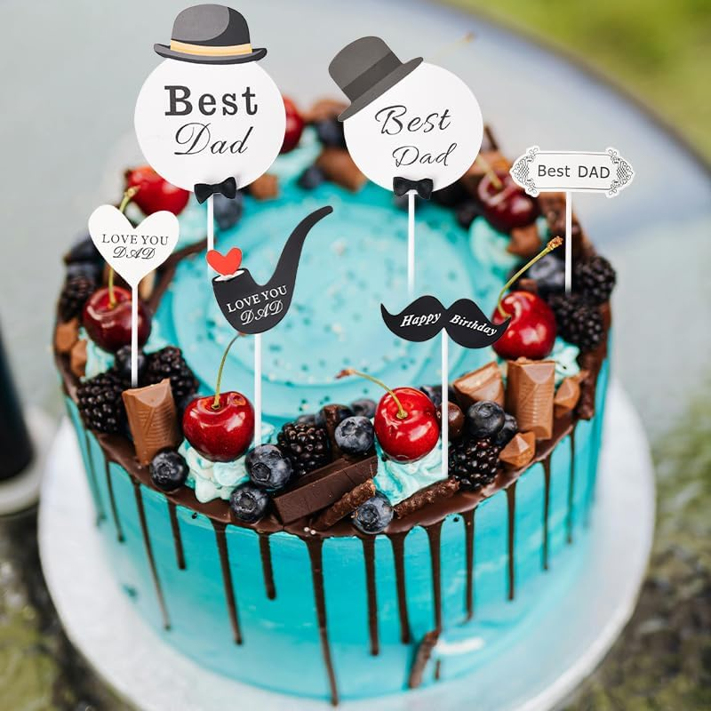 Best Dad Birthday Cake Topper and Decorations - Father'S Birthday Party Decor, Cupcake Toppers, Cake Picks for Daddy - Bday Cup Cake Toppers Birthday Supplies 9 Pcs image number 2