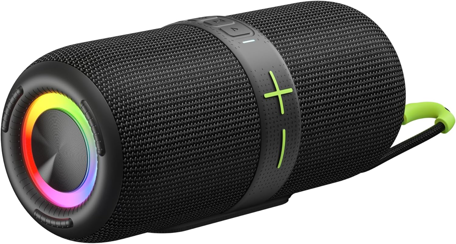 HUO JI Portable Bluetooth 5.0 Speaker with Deep Bass, IPX5 Water Resistance, RGB Lights, 15-Hour Playback and TWS/TF Support,Perfect for Home,Outdoors,Cycling,Hiking,Camping&Parties (Black) image number 4