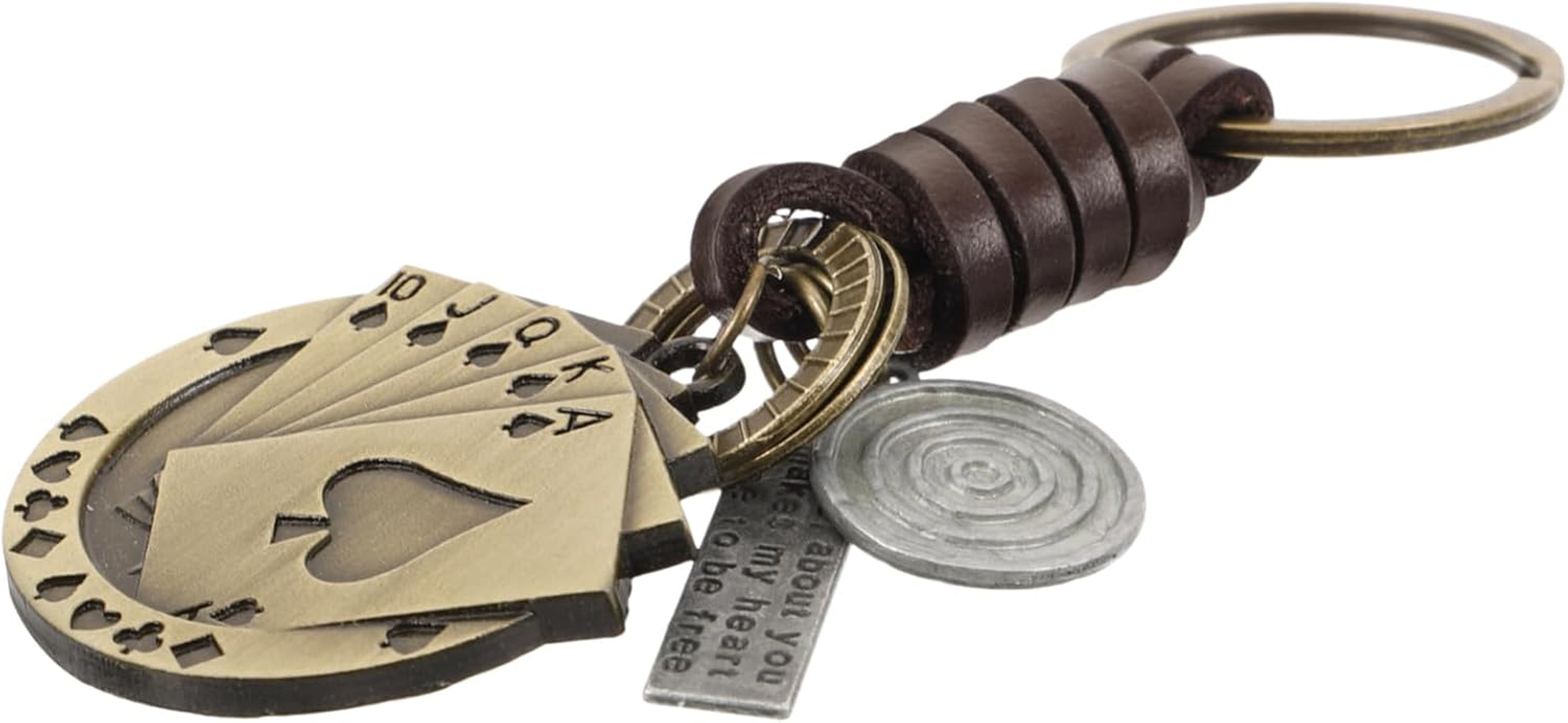 SAFIGLE Vintage Leather Poker Cards Keychain for Men, Small Handmade Woven Car Key Ring with Bag Hanging Decoration, Creative Retro Key Pendant Suitable for Adults and Backpack Accessories image number 6