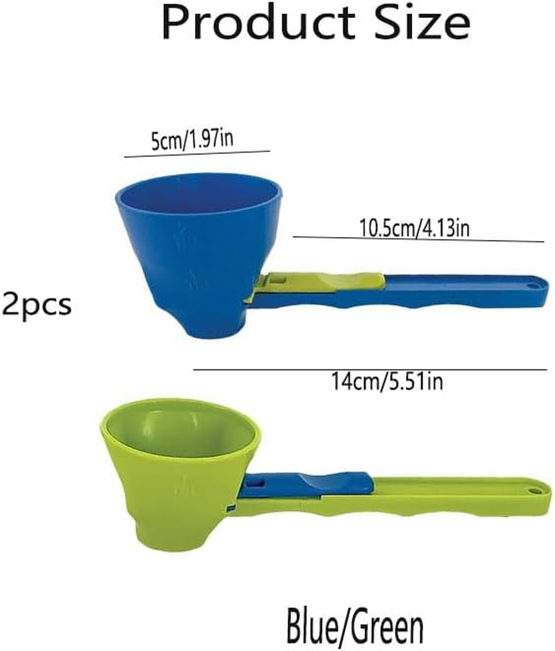 2 Pcs Sliding Measuring Scoop with Funnel, Powder Funnel Scoop with Longer Handle,Coffee,Protein Powder Scoop,No Spill Water Bottle for Supplements (Blue/Green) - Green image number 6