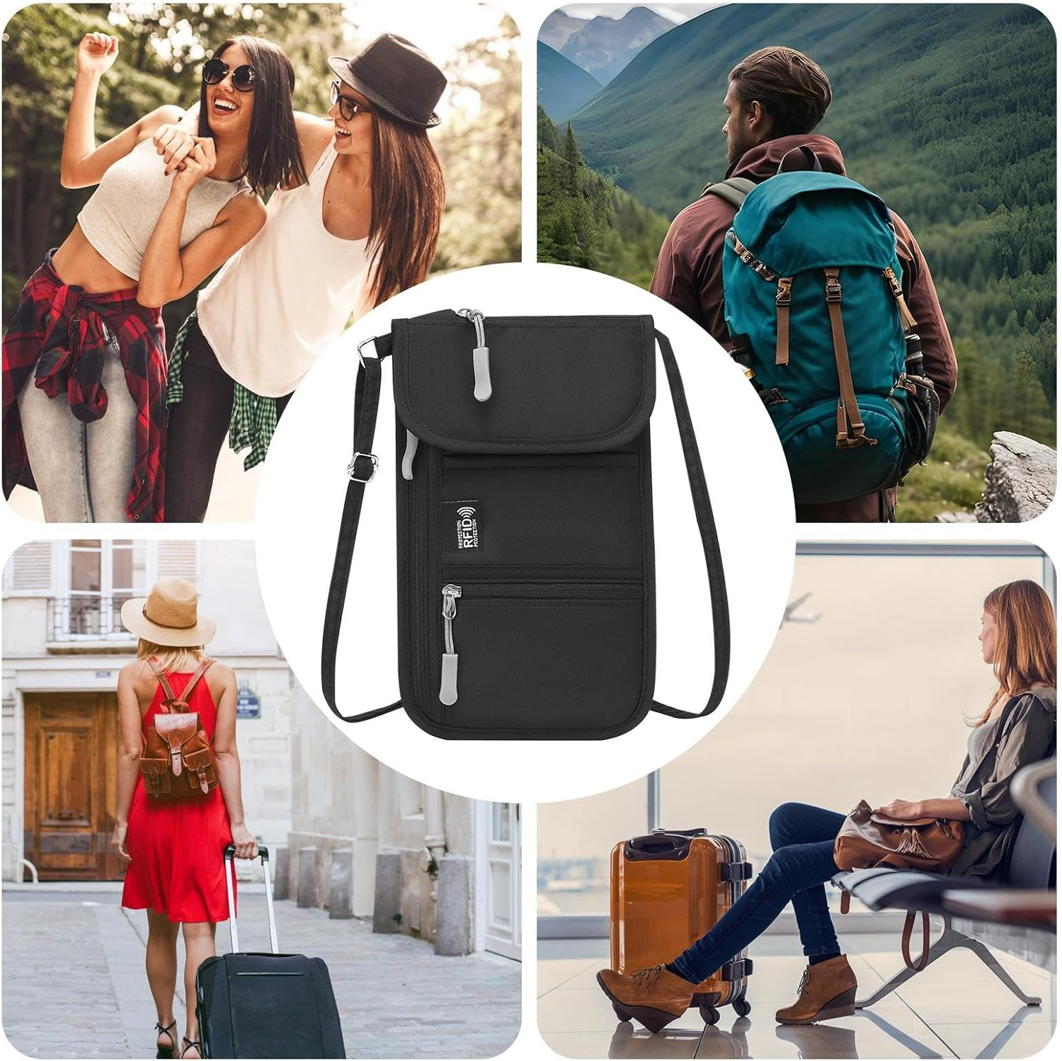 Passport Pouch - Travel Passport Bag - Anti-Theft Document Holder Card Carrier for Mobile Phone Commute Running Beach Business Gym Hiking Daily Camping image number 4