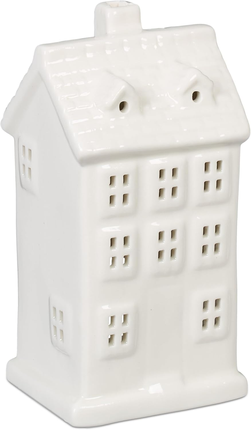 Relaxdays Ceramic Tea Light House, Light House for 1 Tea Light, H X W X D: 14.5 X 7 X 6 Cm, Tea Light Holder House, White image number 2