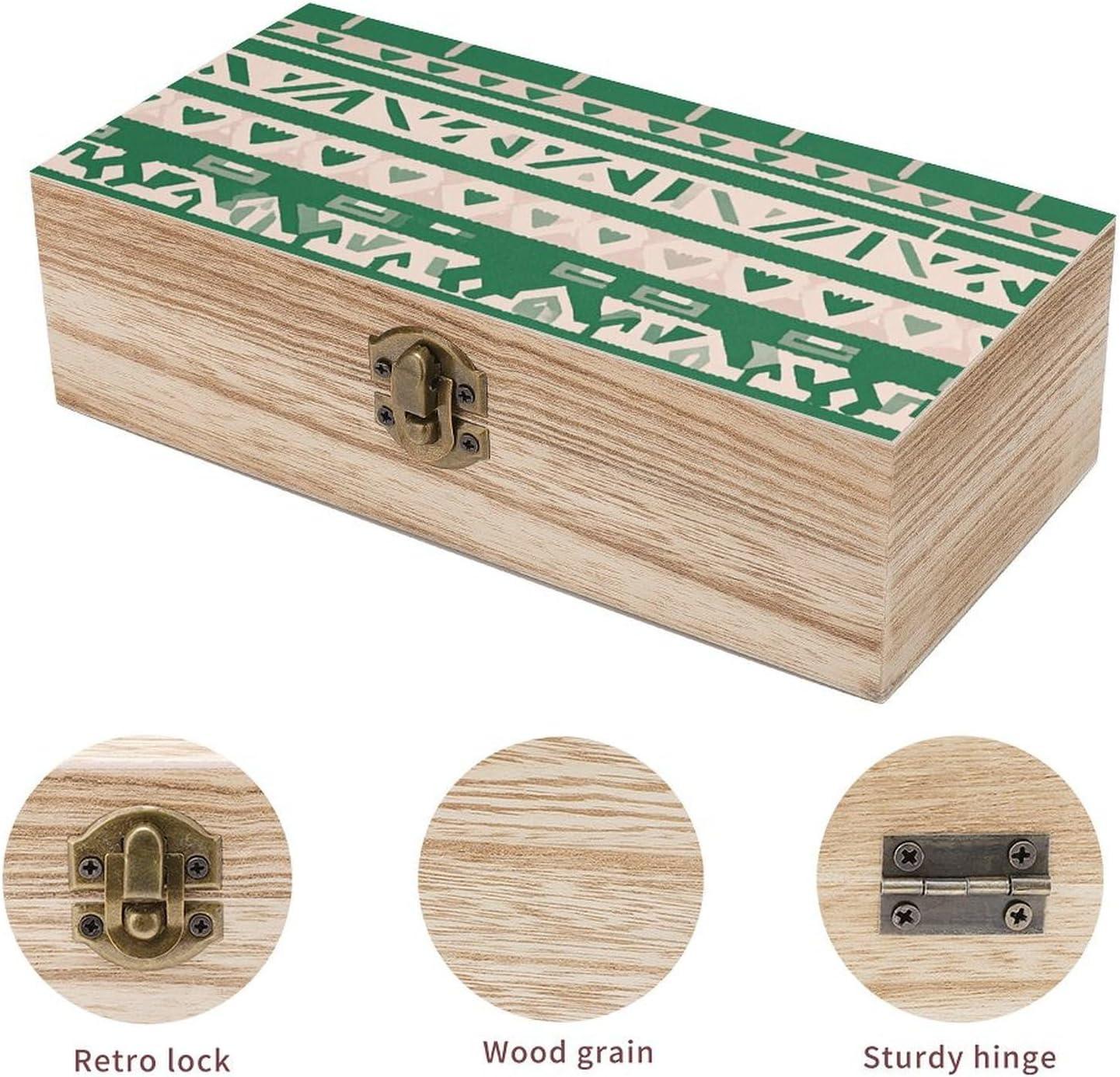 Aztec Fringe Pattern Wooden Box Wood Wedding Keepsake Boxes with Lids Small Decorative Boxes Lightweight Wooden Memory Storage Box for Crafts Keepsakes Jewelry Photo Letter Storage