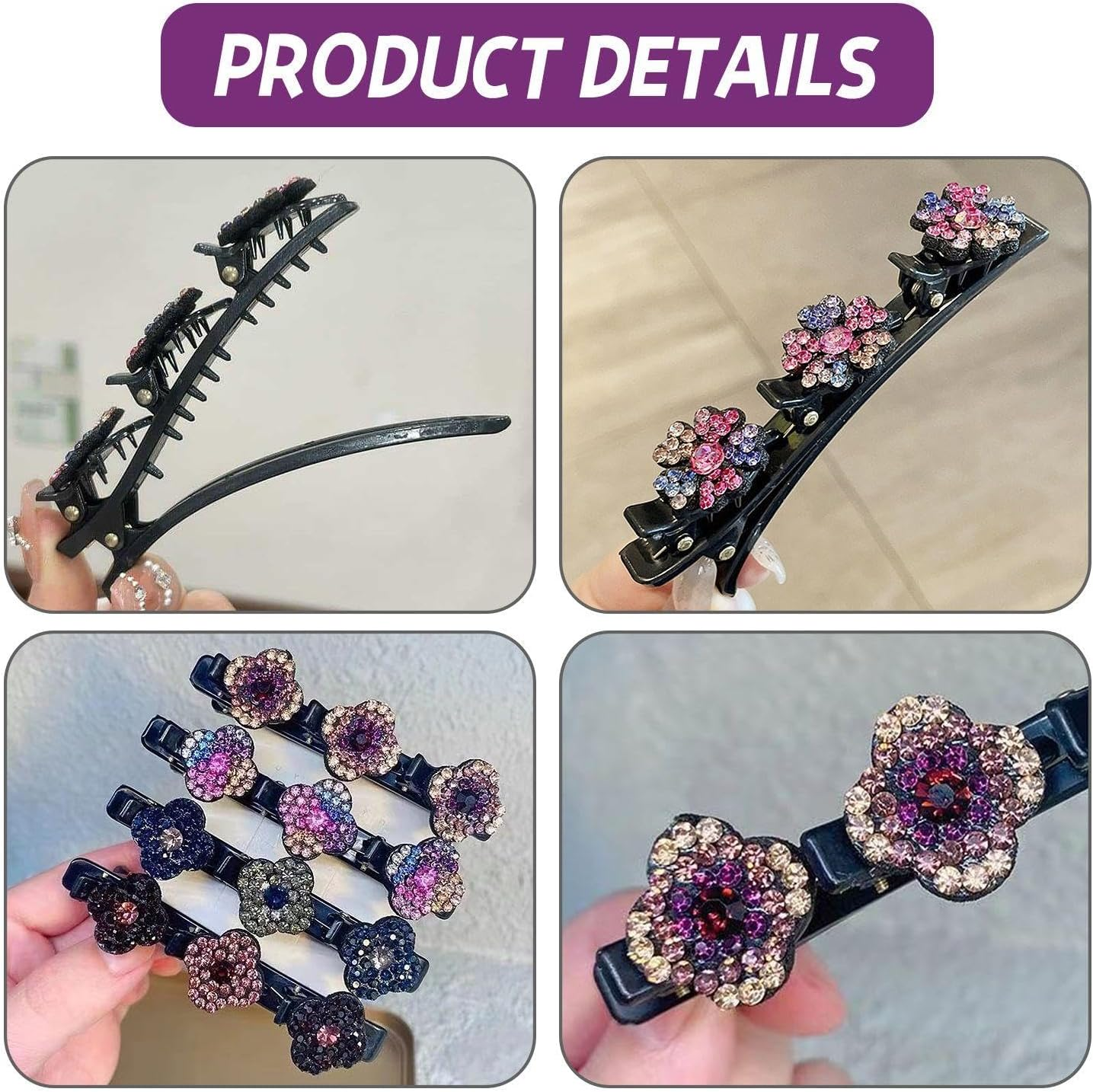 8 Side Clips with Flowers and Plants, Elee Braided Hair Finishing Artifacts, Exquisite Pony Clips, Daily Clothing and Accessories, Hairdressing Supplies