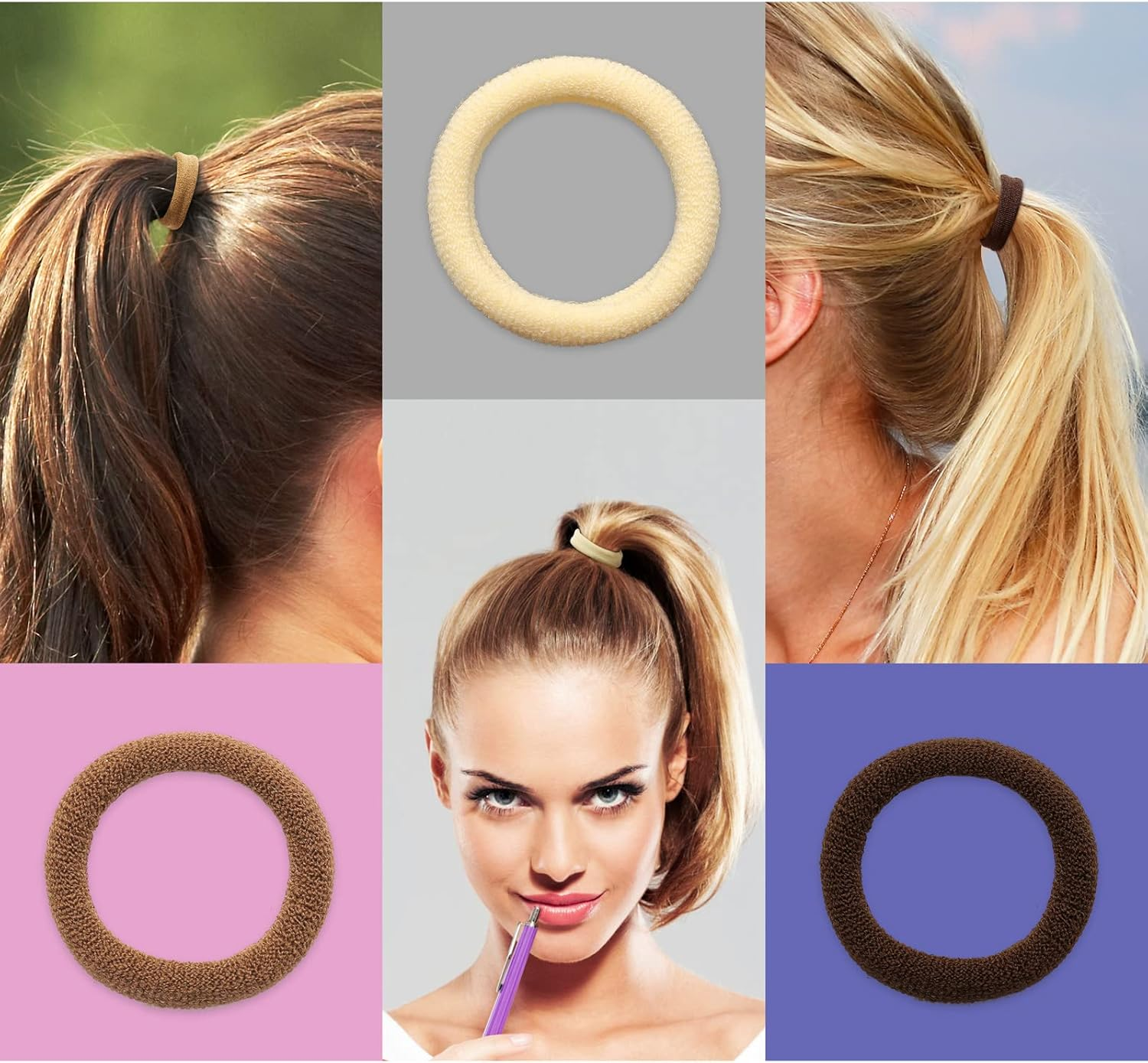 JIRIS Brown Cotton Hair Ties - 100PCS Seamless Thick Elastic Ponytail Holders, No Crease, No Damage for Women, Kids, and Babies image number 1