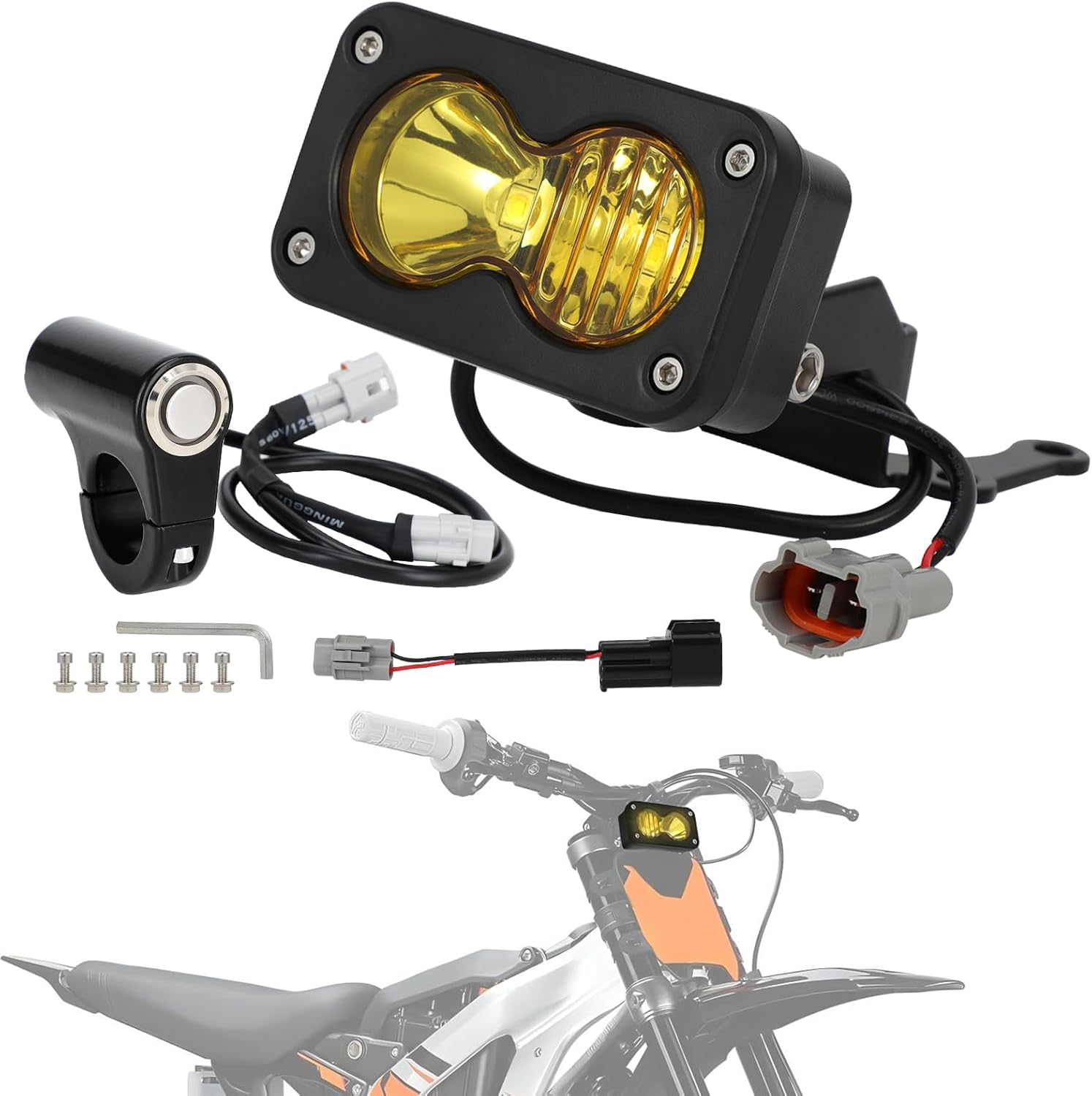Headlight Kit 6000-6500K Led Light Bar with Switch for Surron Sur Ron X260 Spot Flood Combo Dirt Bike Light Kit Motorcycle Headlamp Accessories Clear Front Lamp Bright Yellow