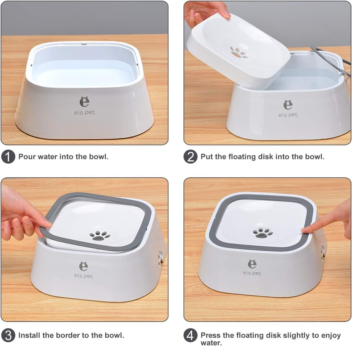 Woofy Accessories Dog Bowl No Spill, Pet Water Bowl No Drip Slow Water Feeder Cat Bowl, 1L Large Capacity Travel Water Bowl for Dogs, Cats - Gray Color image number 4