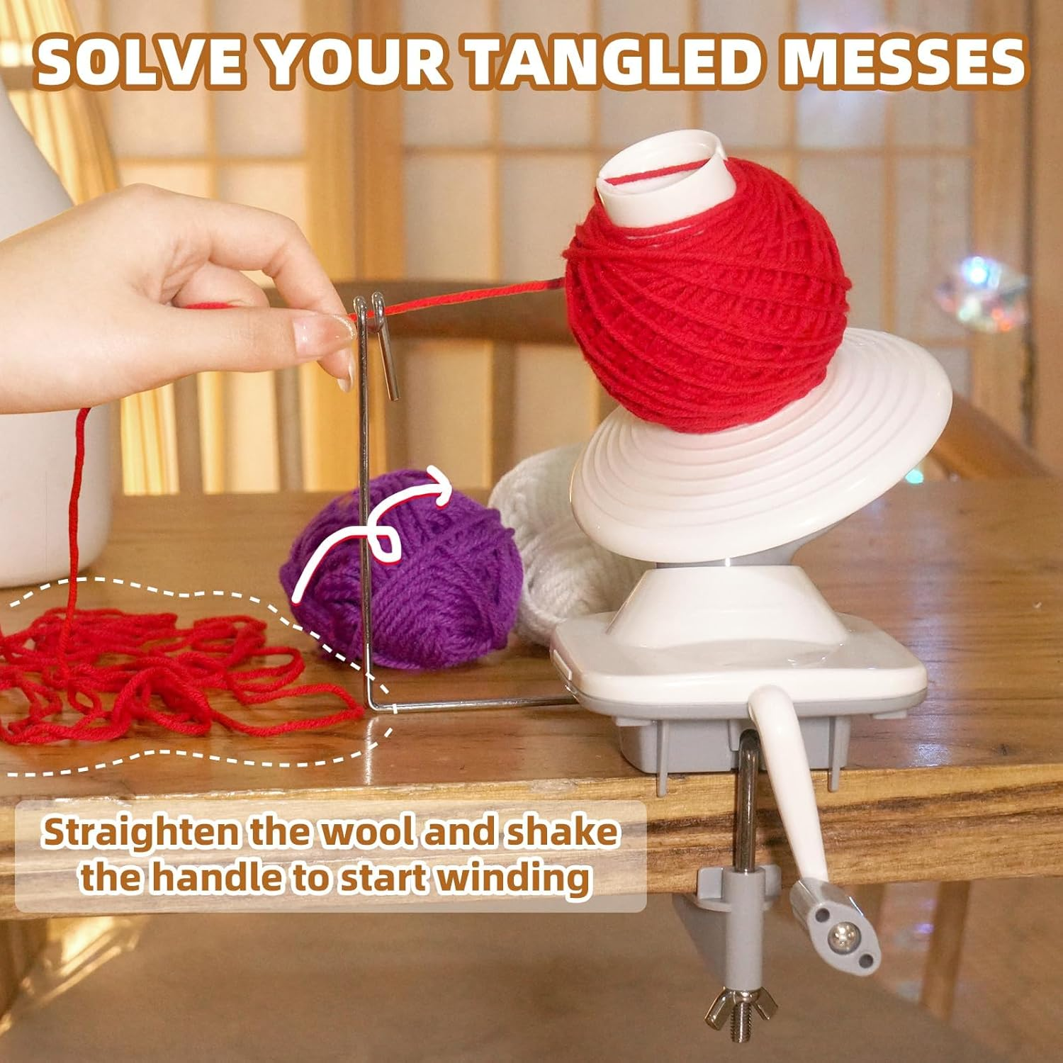 Anoleair Yarn Ball Winder, Hand Operated Winding Wool Winder Machine, Tabletop Clamp, Yarn Cake Winder