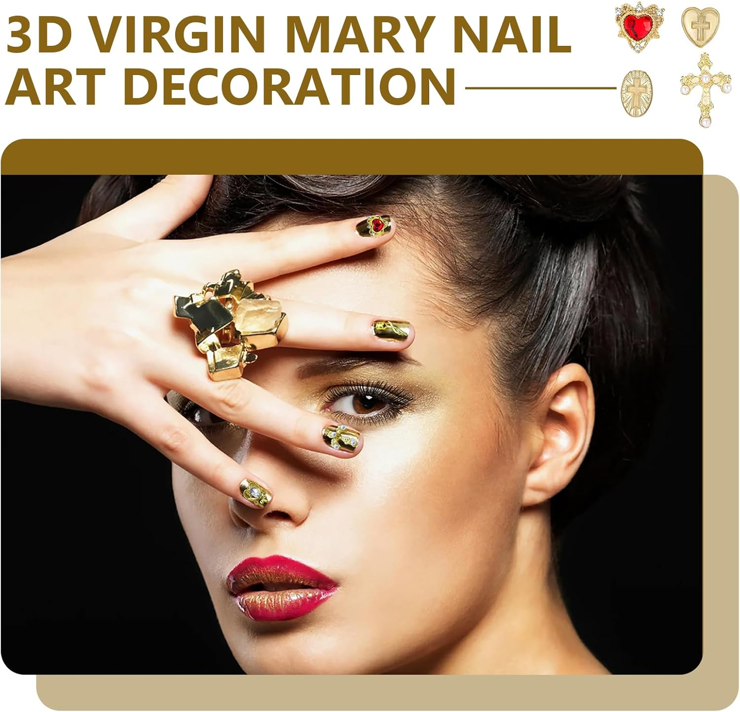 Kinretixia 80 Pieces Y2K Chrome Nail Charma Decorations, Golden Nail Charm Set with Golden Nail Gemstones, Perfect for DIY and Personality Expression image number 2