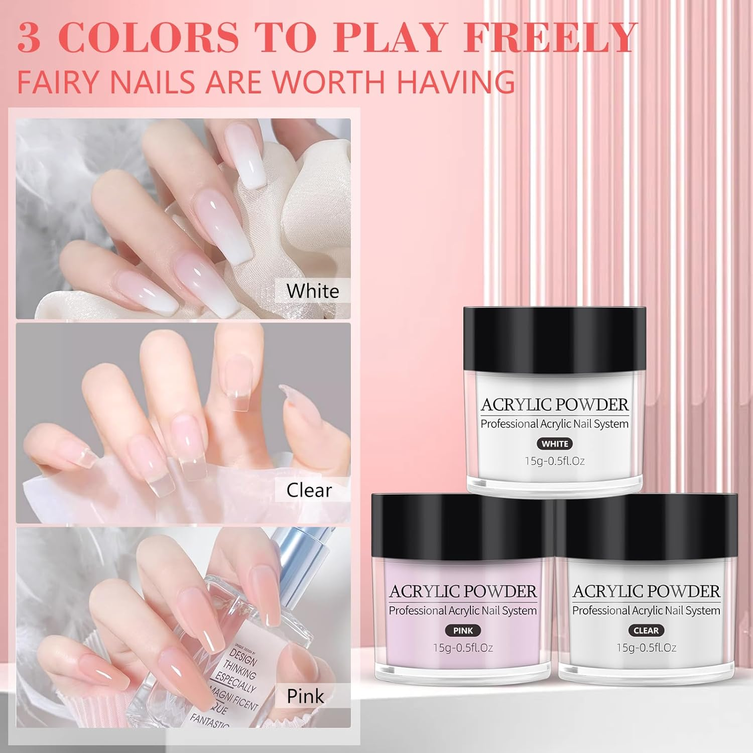 Professional Acrylic Nail Kit - Practice Hand Set with Powder, Brush, DIY Starter Kit for Beginners with Tips, Glue, and Glitter image number 3