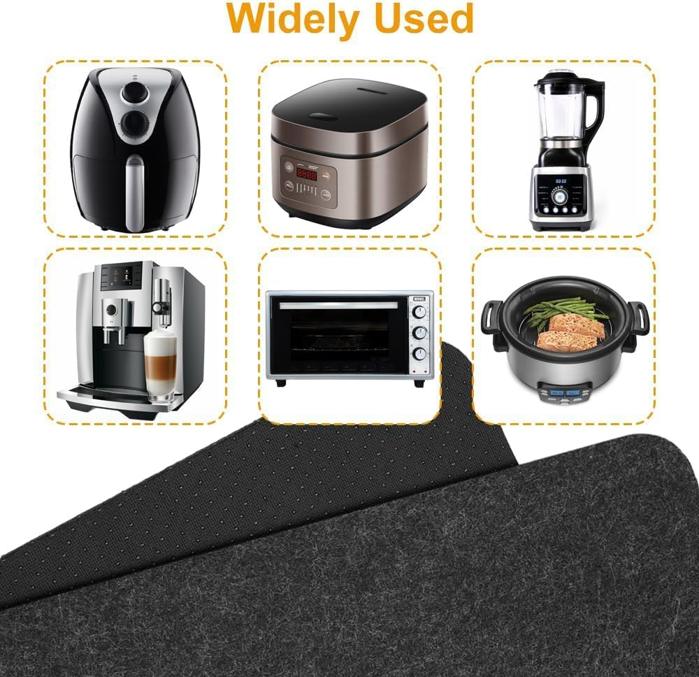 3 PCS Heat Resistant Mat for Air Fryer,17.3X 11.8 in Non Slip Heat Proof Mat, Countertop Heat Protector for Air Fryer, Coffee Maker, Toaster, Oven, Black