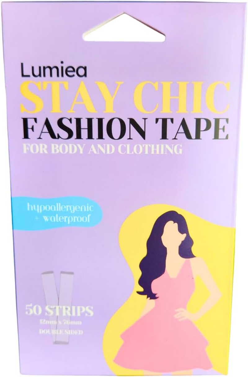 STAY CHIC Invisible Body & Clothing Tape, Double Sided Fashion Tape, Seamless Dress Tape, Waterproof, Skin Friendly, for All Fabrics 50-Strip Pack image number 4