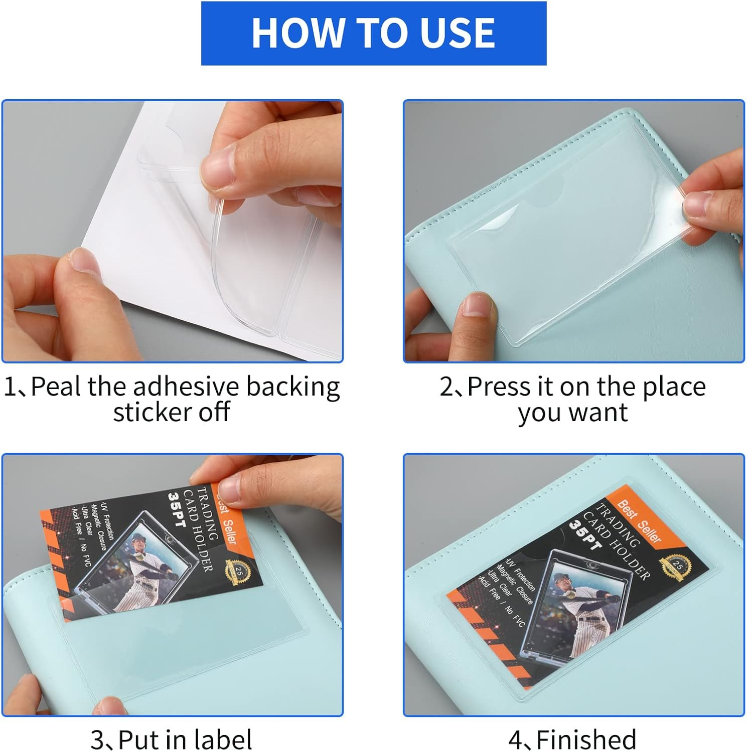 Clear Adhesive Pockets Self Adhesive Label Holder Adhesive Pockets for Planners Business Card Pockets Organizing and Protecting Index Cards, Business Cards, Photos, 5 Sizes(50 Pieces) image number 2