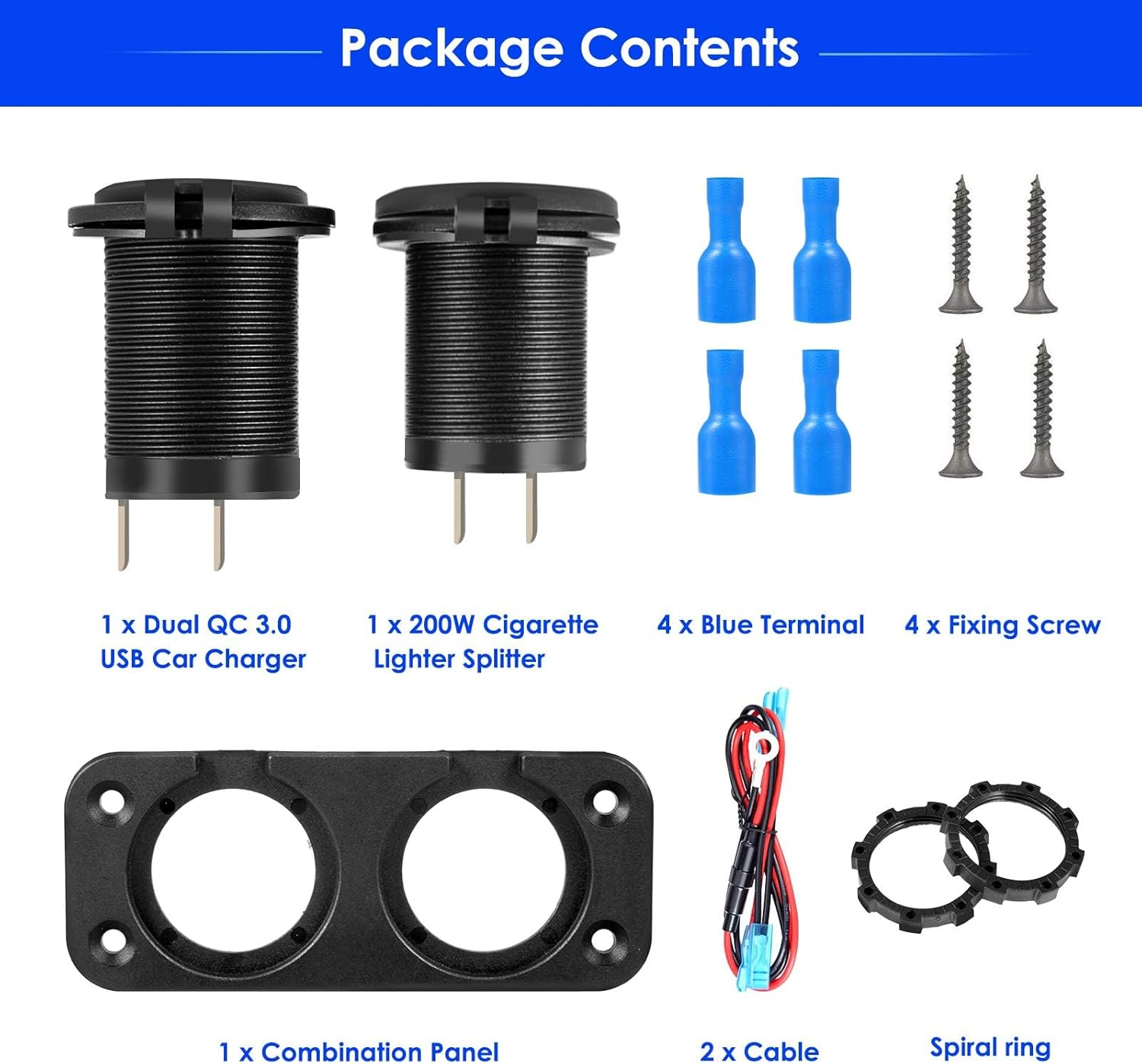 BLAZDEVE 2 in 1 USB Socket Panel, Dual QC 3.0 Car USB Charger Sockets Cigarette Lighter Socket with LED Digital Voltmeter and Touch Switch for 12V/24V Car Boat Marine image number 3