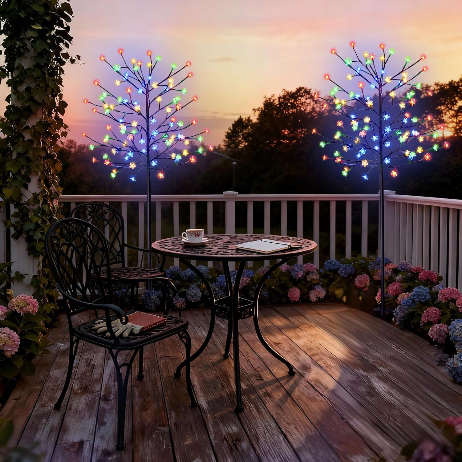 GOESWELL 1.5M 104LED Solar Lights Outdoor, Cherry Blossoms Christmas Solar Garden Light Trees with Adjustable Branches for Pathway,Yard,Lawn,Backyard,Holiday Party Decoration(Colour) image number 2