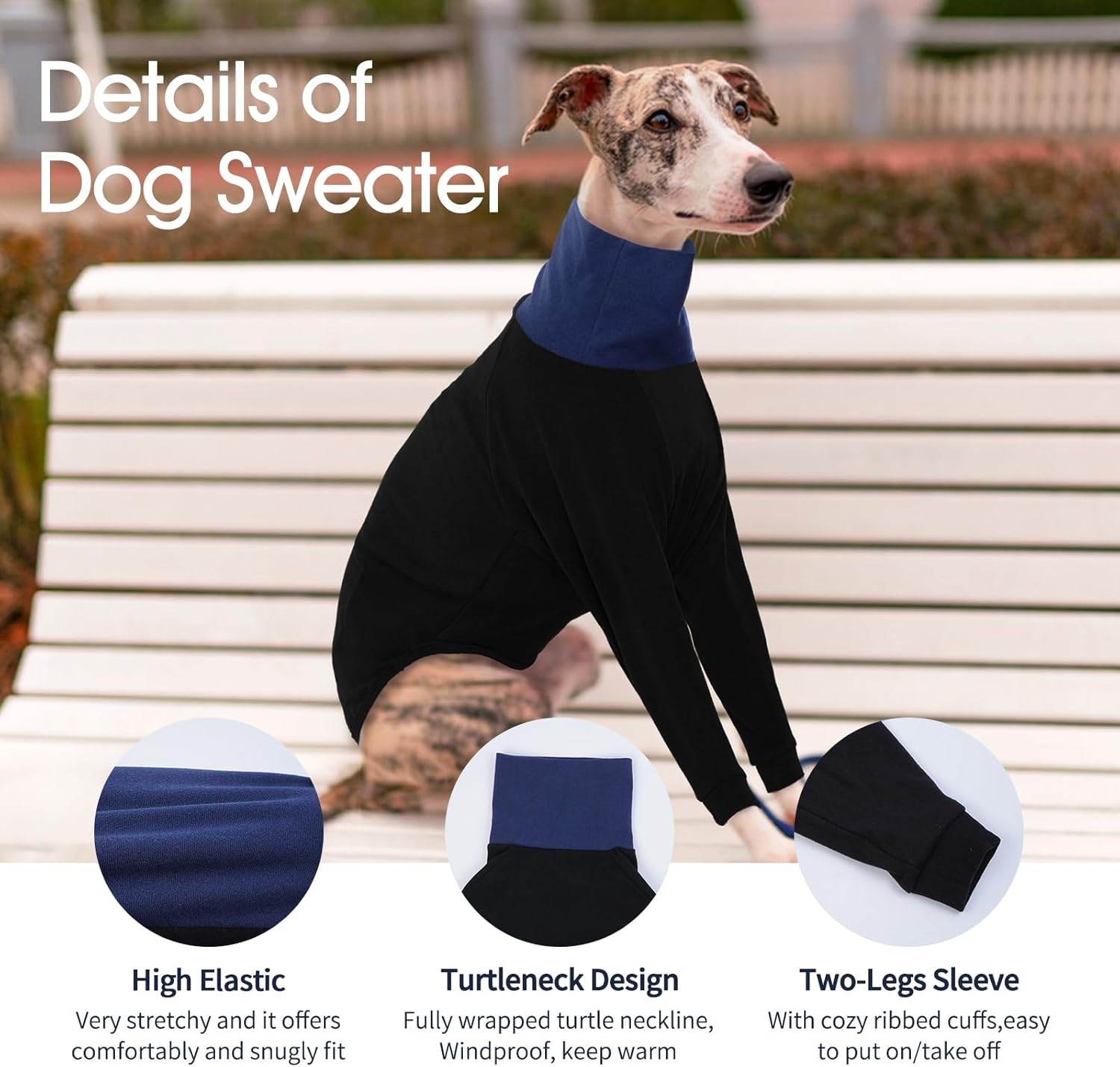 Iecoii Greyhound Sweater for Dogs, Dog Turtleneck Sweater Saluki Lurcher Coat, Warm Whippet Fleece Sweatshirt Fall Winter Outfit, Italian Greyhound Pajamas Pullover Dog Winter Clothes, Xx-Large image number 3