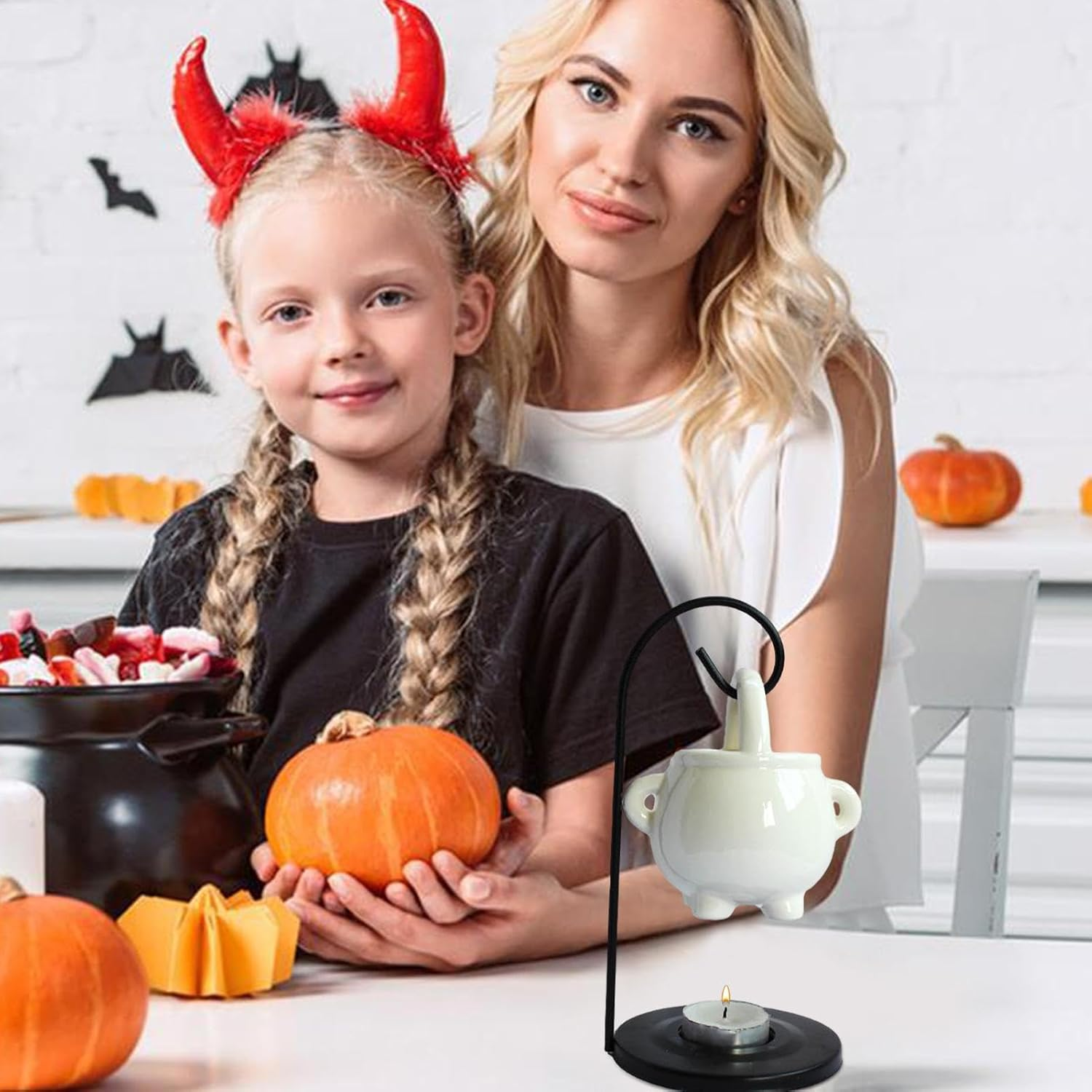 Witch'S Cauldron Aromatherapy Burner, Universal Ceramic Hanging Pot Wax Melting Furnace, Halloween Home Decor Gothic Diffuser, Yoga Meditation Decor Creative Scented Holder Home Fragrance image number 6