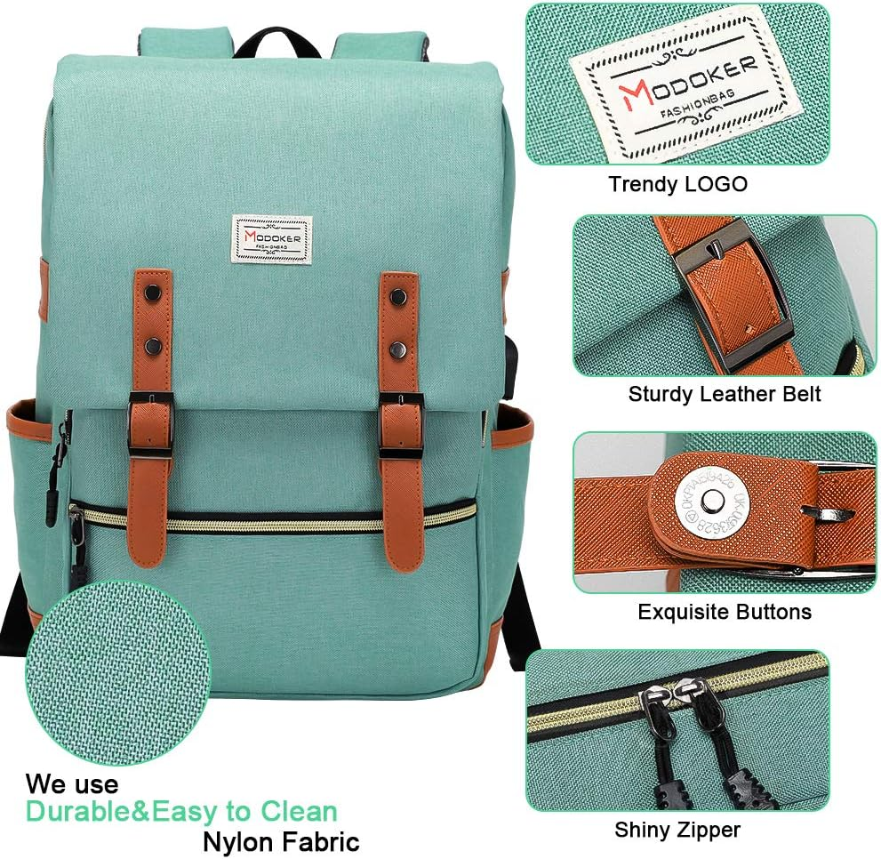 Modoker Vintage Laptop Backpack for Women Men,School College Backpack with USB Charging Port Fashion Backpack Fits 15 Inch Notebook - Black image number 3