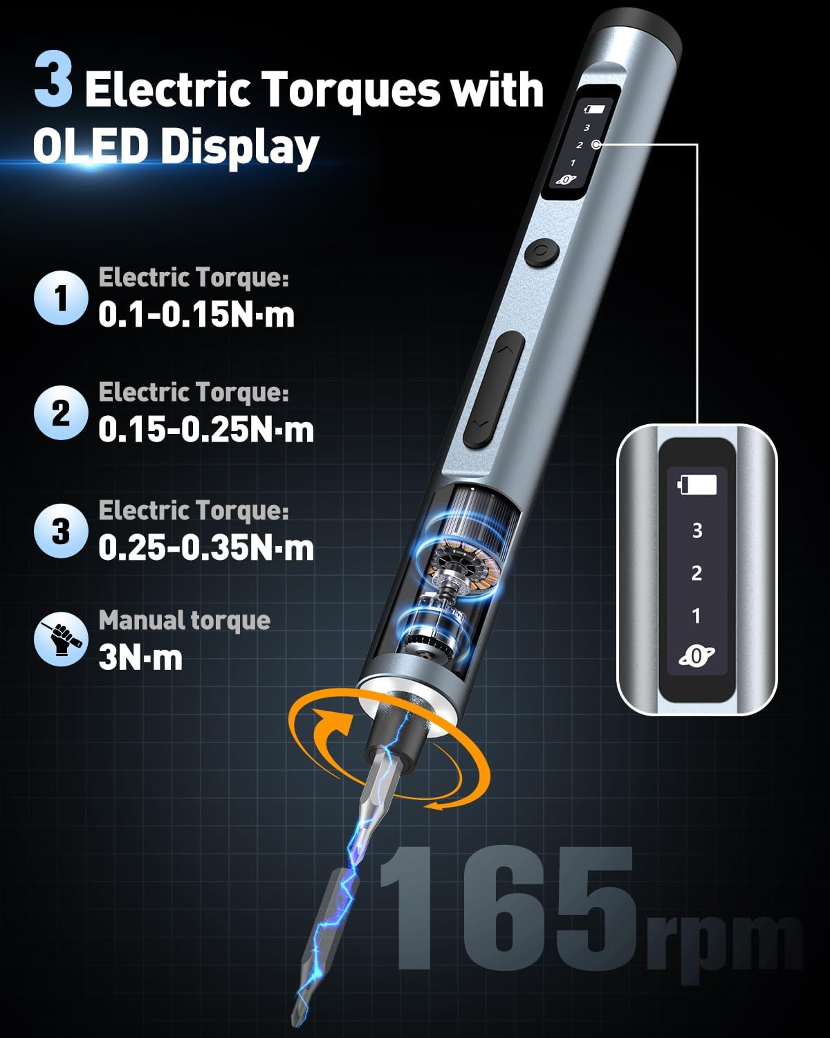 68 in 1 Mini Electric Screwdriver Set, [0.1-0.35N&middot;M] Small Precision Screwdriver, 3 Torque Settings, Rechargeable Electric Repair Tool Kit with 60 S2 Bits for Laptop Phone Watch (Grey) image number 4