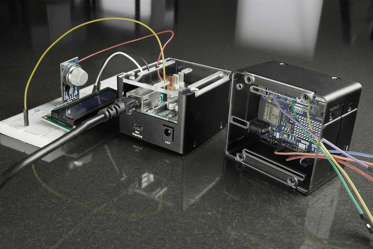 KKSB Project Case for Arduino UNO R4 | Compatible with UNO R4 Minima and UNO R4 Wifi | Space for Ethernet HAT | Transparent Cover | Durable Aluminum Case with Steel Base