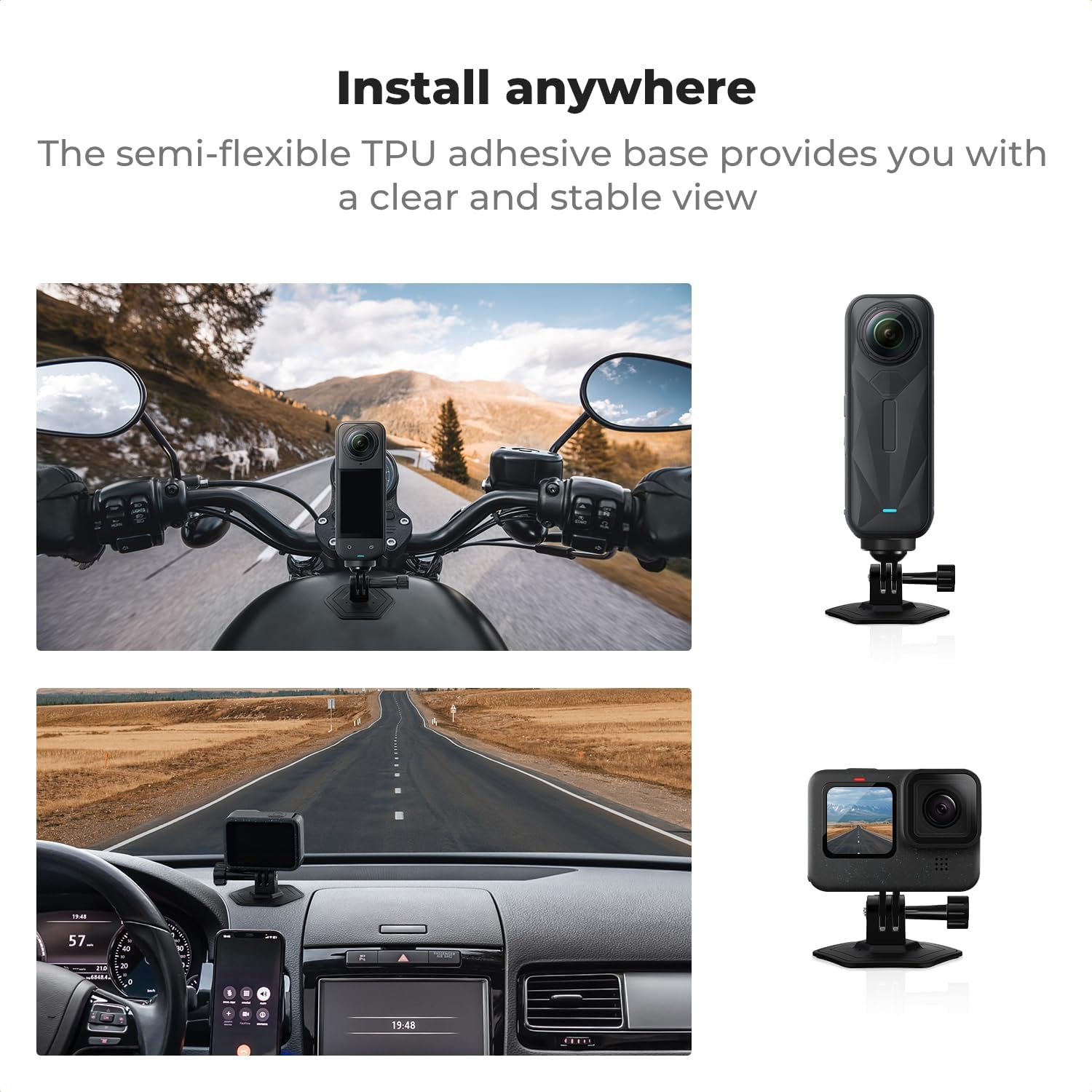 K&F Concept 2 Pack Flexible Adhesive Helmet Mount for Gopro Hero 13/12/11/10/9/8/7 Black, DJI Osmo Action 3/4/5 Pro, Insta360 X5 X4 X3 Flat Curved Surfaces Sticky Mount, Action Camera Accessories