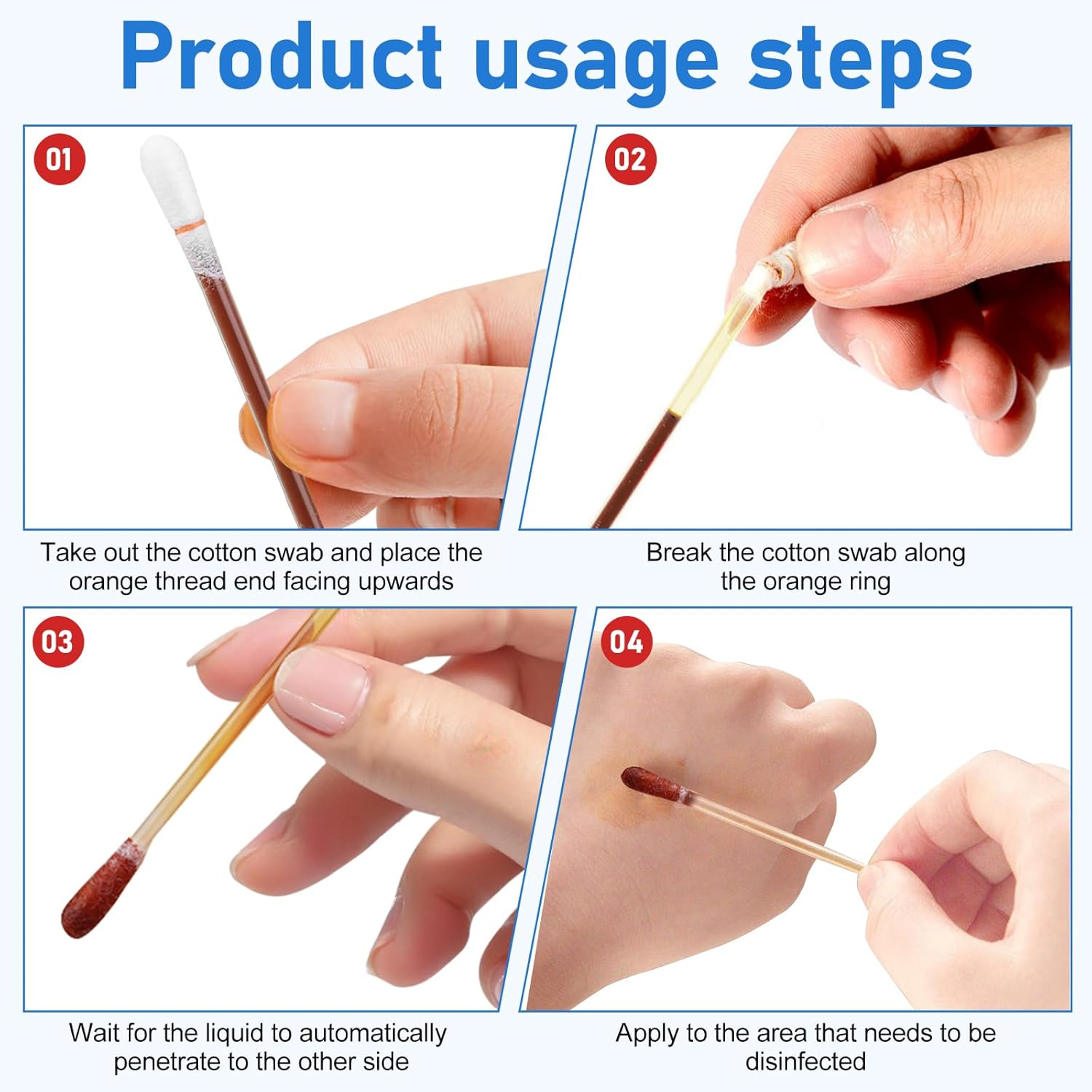 50 Pcs Cotton Iodine Swabs Individually Wrapped - Disposable Iodophor Swabsticks Medical Sanitary First Aid Kit Emergency Care Safety for Adult Kids image number 5