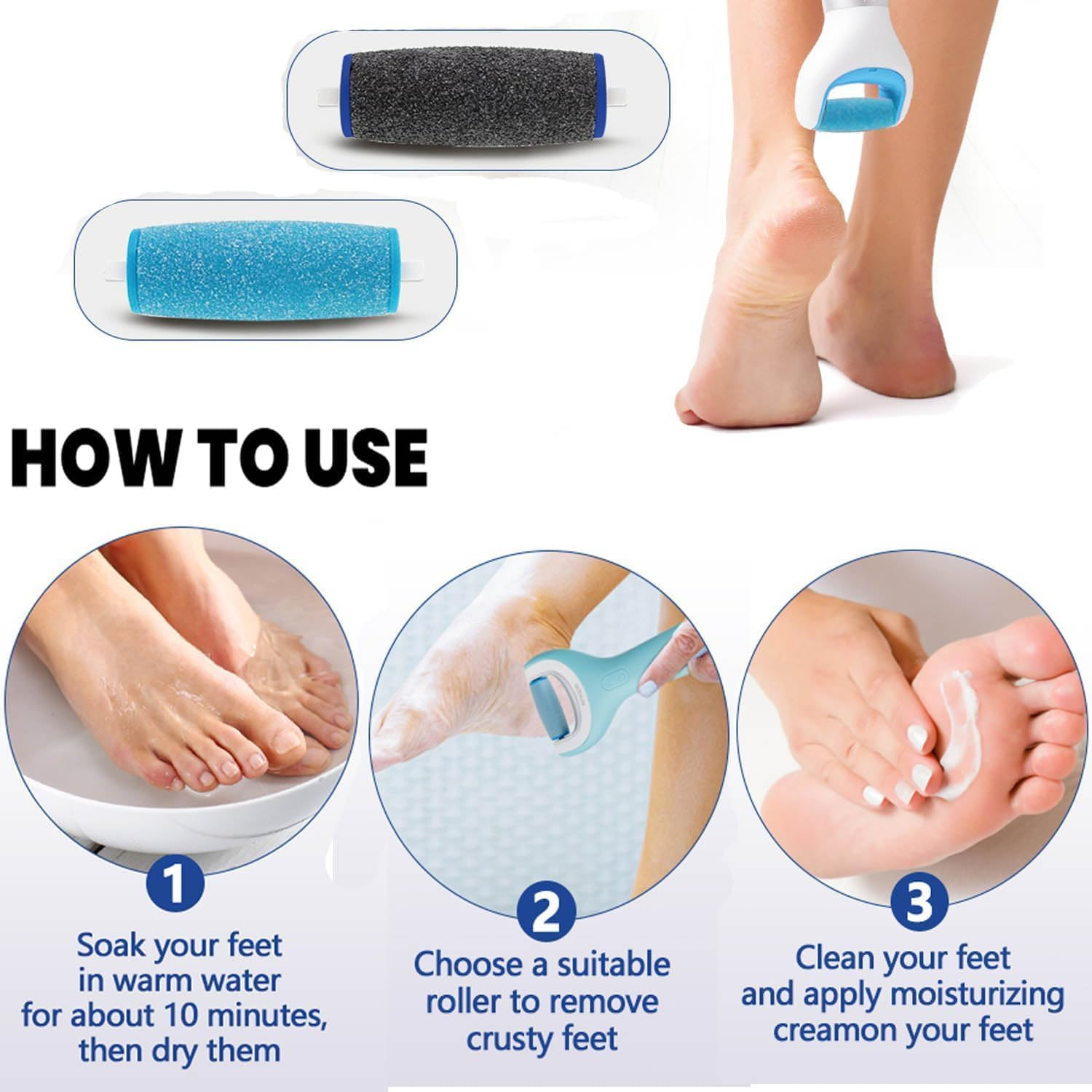 Frosted Replacement Roller Refill Heads, 12Pcs Foot File Roller Head Refills Callus Remover, Smooth Pedi Foot File Roller Refills Replacement Heads for Foot Scrubber Callus Remover image number 3