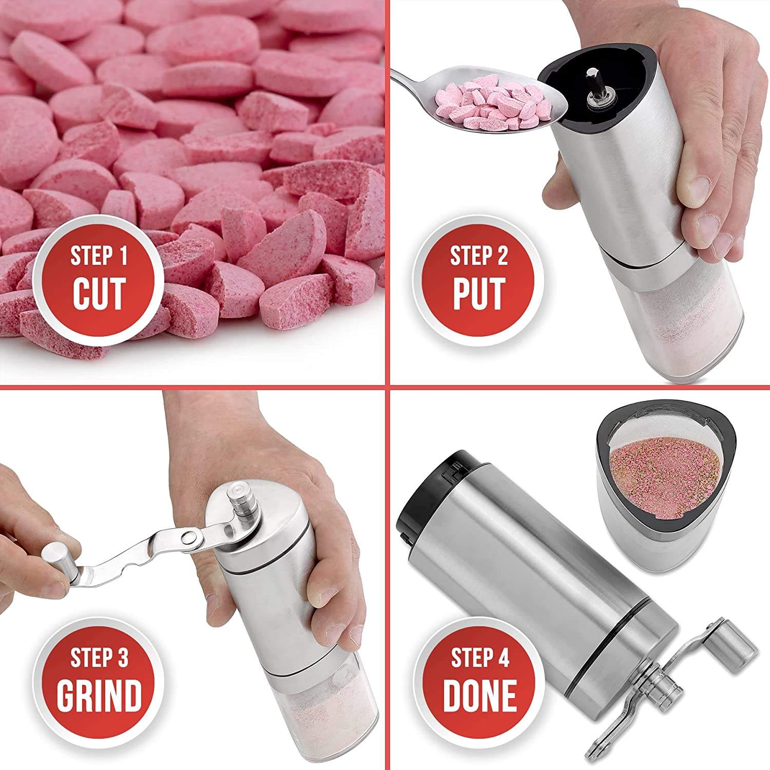 Pill Grinder - Pro Manual Pill Mill Crusher and Cutter Crush, Grind and Pulverize Multiple Pills and Tablets to Fine Powder Use for Seniors, Feeding Tubes, Kids or Dogs, Cats, & Pets image number 1