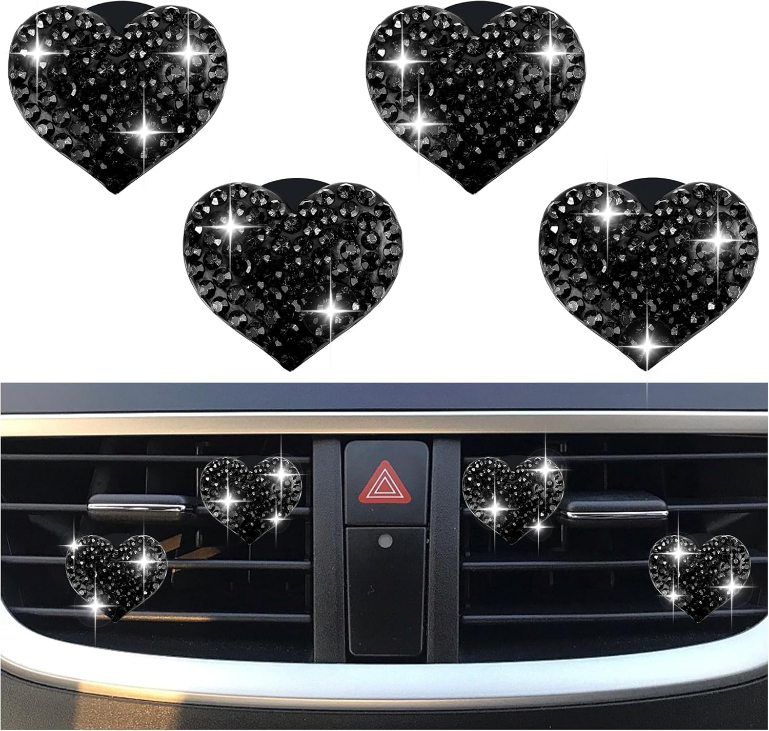 4PCS Heart-Shaped Car Vent Clips with Rhinestone,Bling Air Vent Clips Car Decorations,Premium Shiny Car Clips for Vents Ccar Accessories Interior for Cars,Trucks,Suvs (Pink)