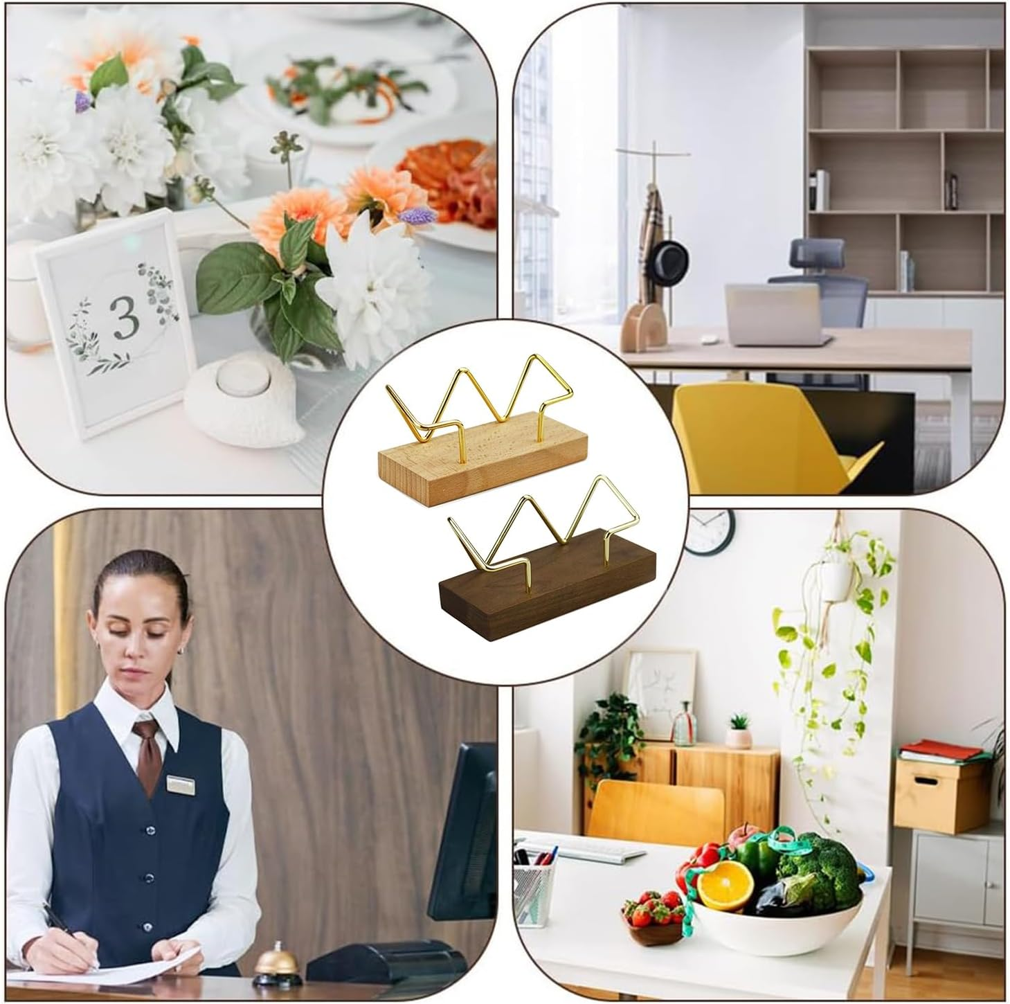 2 Pcs Wood Business Card Holder for Desk, Business Card Organizer, Wooden Business Card Display Stand Postcard Holder, Tabletop Display Stand for Office Home (W)