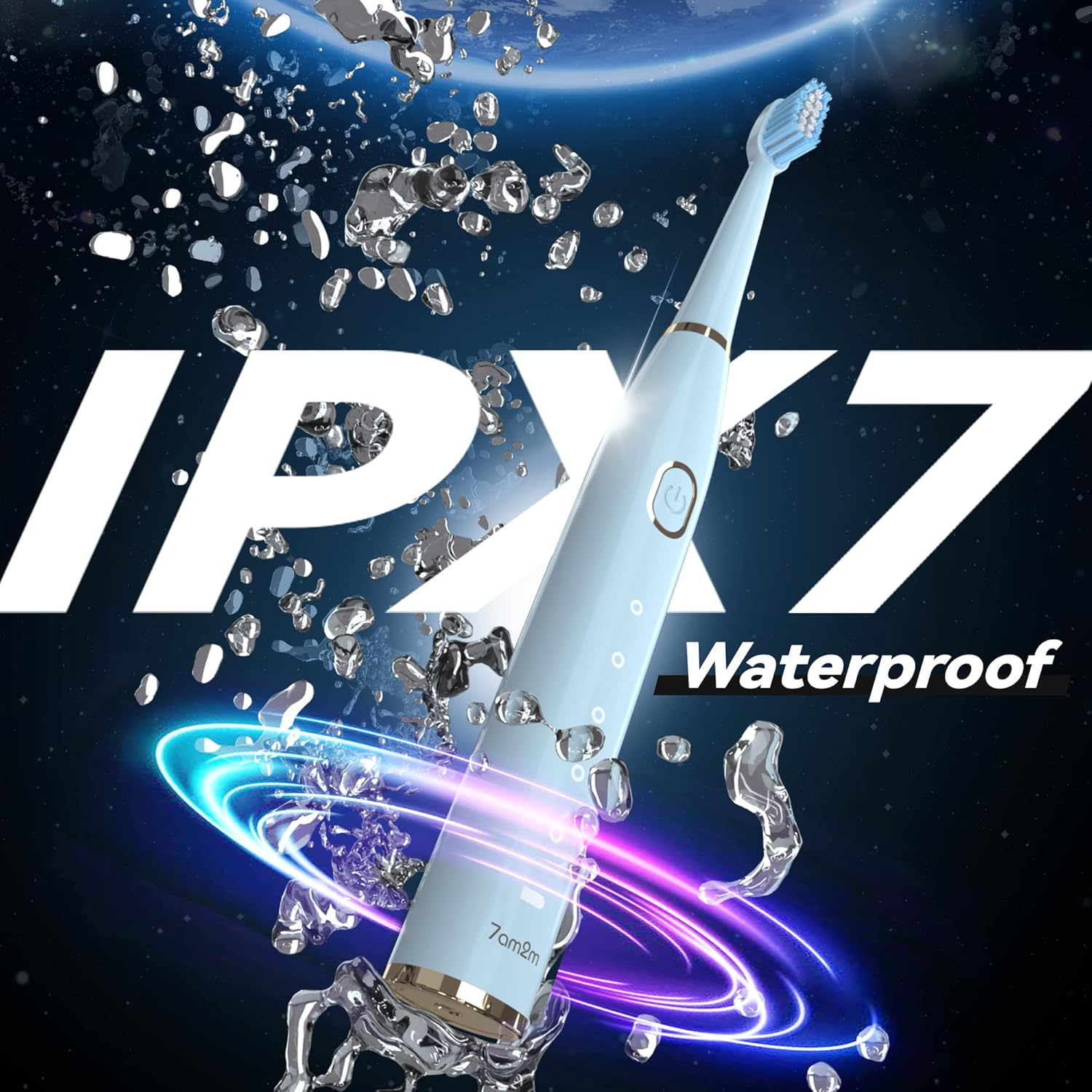 7AM2M Sonic Electric Toothbrush for Adults and Kids- High Power Rechargeable Toothbrushes with 8 Brush Heads,5 Adjustable Modes, Built-In 2-Minute Smart Timer,4 Hours Fast Charge for 30 Days (Blue) image number 2