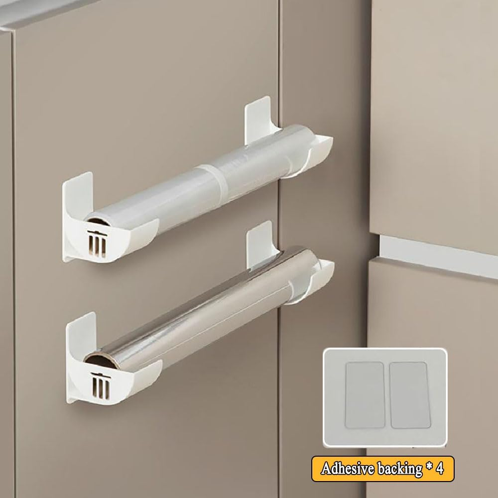 Pack of 4 No Punching Kitchen Organiser, Wall Mounted Bin Bag Dispenser Organiser Kitchen White Wall Mounted Trash Bag Kitchen Organiser for Kitchen Storage & Organisation Kitchen Accessories image number 3