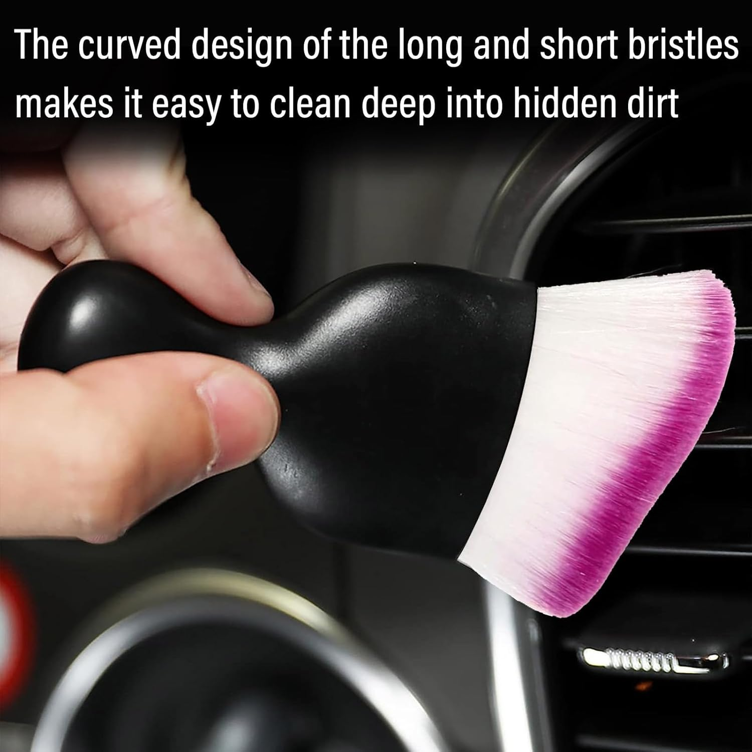 Car Detailing Brush, Curved Soft Bristles Auto Removal Dust Collectors, Universal Vehicle Dashboard, Air Conditioner Vents, Interior Cleaning Tool Accessories (1, White/Purple)