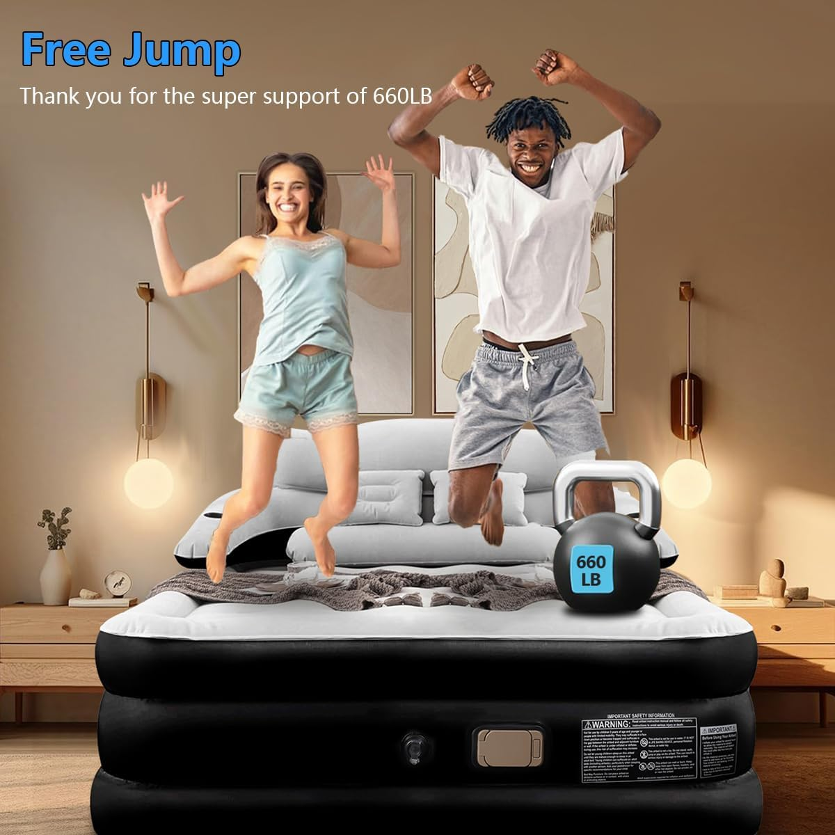 Queen Size Air Mattress,Queen Size Air Mattress with Headboard and Pillows,Pvc Waterproof Material,Skin-Friendly Flocking Surface,135 * 190 * 40CM,300KG MAX, Suitable for Family Camping image number 6