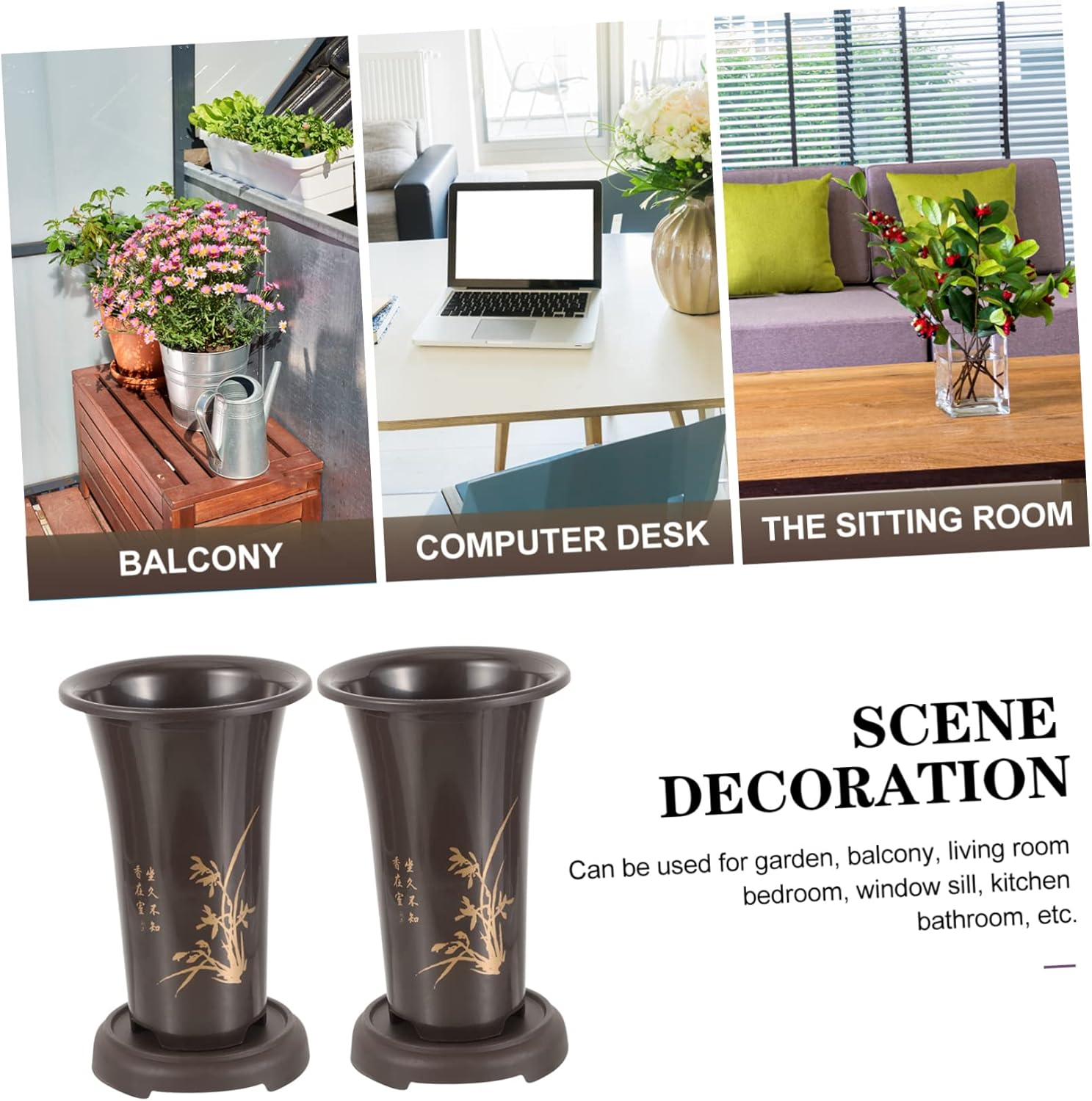 Happyyami Ceramic Orchid Pots Set of 2 with Drainage Trays for Indoor Plants Large Flower Planters for Household Gardening and Orchid Planting image number 6