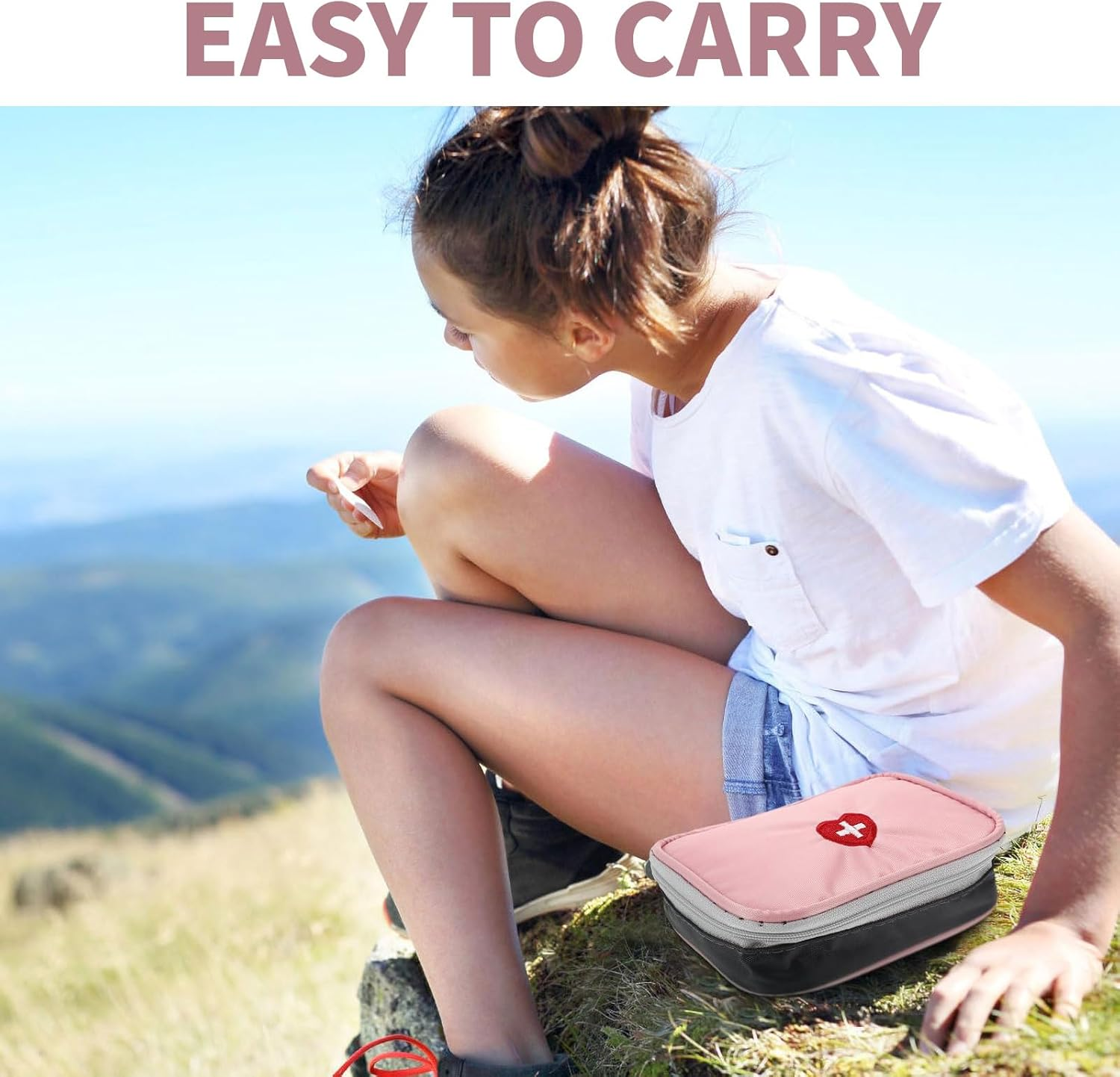 Portable Mini First Aid Kit &ndash; Waterproof Pink Medicine Travel Bag with Compartments &ndash; Medical Organizer Pouch for Kids, Adults, Home, Office, Camping image number 2