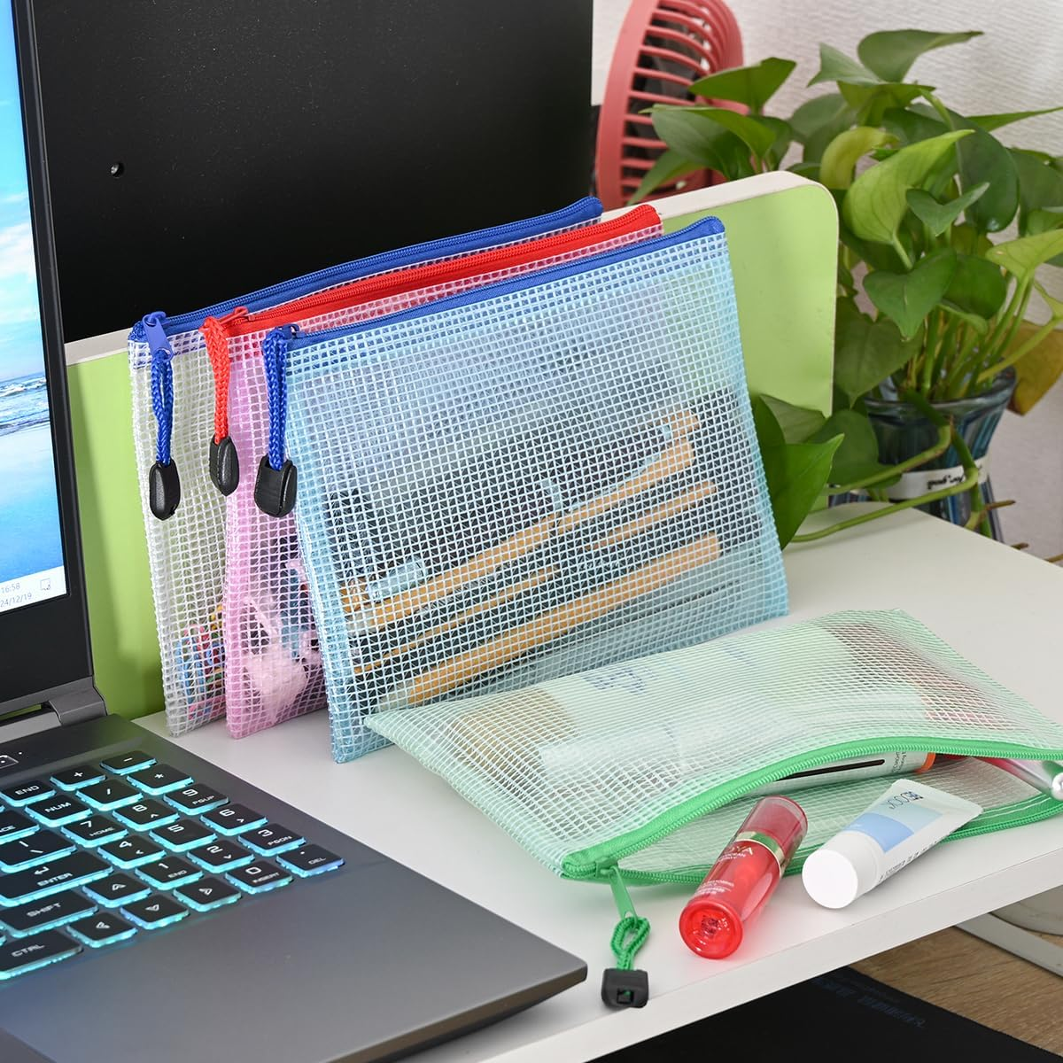 AUSTARK 20Pcs Mesh Zipper Pouch Bags, Multipurpose Waterproof Organization Storage Bag for Office School Home Travel (B6 Size 7.6''X5.3'', Multicolored) image number 4