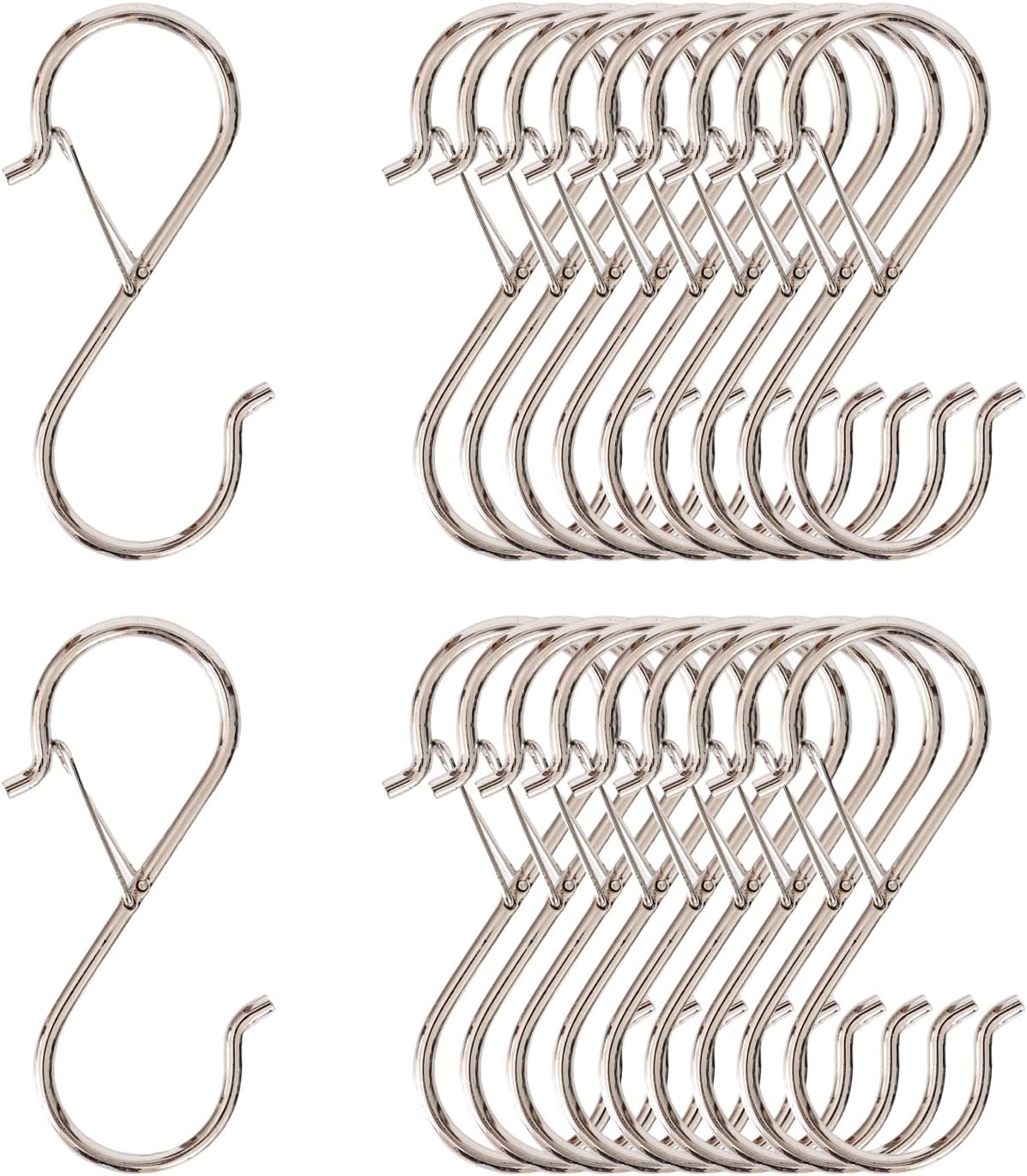 Mythosurge 10 Pack S Shaped Hooks,3.5 Inch Stainless Steel Heavy Duty S Hooks with Safety Buckle for Kitchen Utensil,Pans,Closet Rod,Bags,Purse,Clothes,Hooks for Hanging Pots (Black)