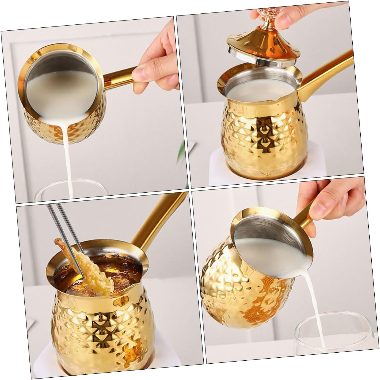 TOYANDONA Vintage Turkish Coffee Pot 600Ml Metal Cezve Espresso Coffee Brewer Small Golden Turkish Tea Kettle for Home and Travel image number 6