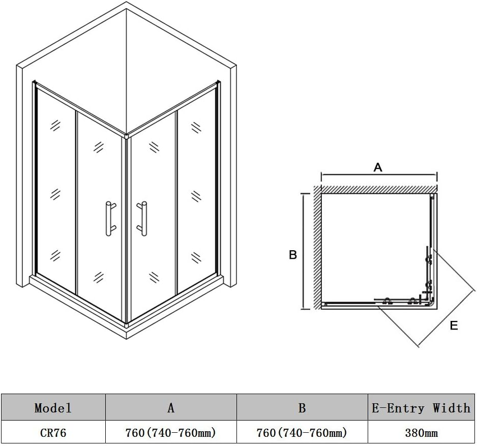 ELEGANT Corner Sliding Shower Door, Shower Screen with Panel, Silver Framed Shower Enclosure with 5Mm Tempered Safety Clear Glass, 760X760&times;1900Mm image number 5